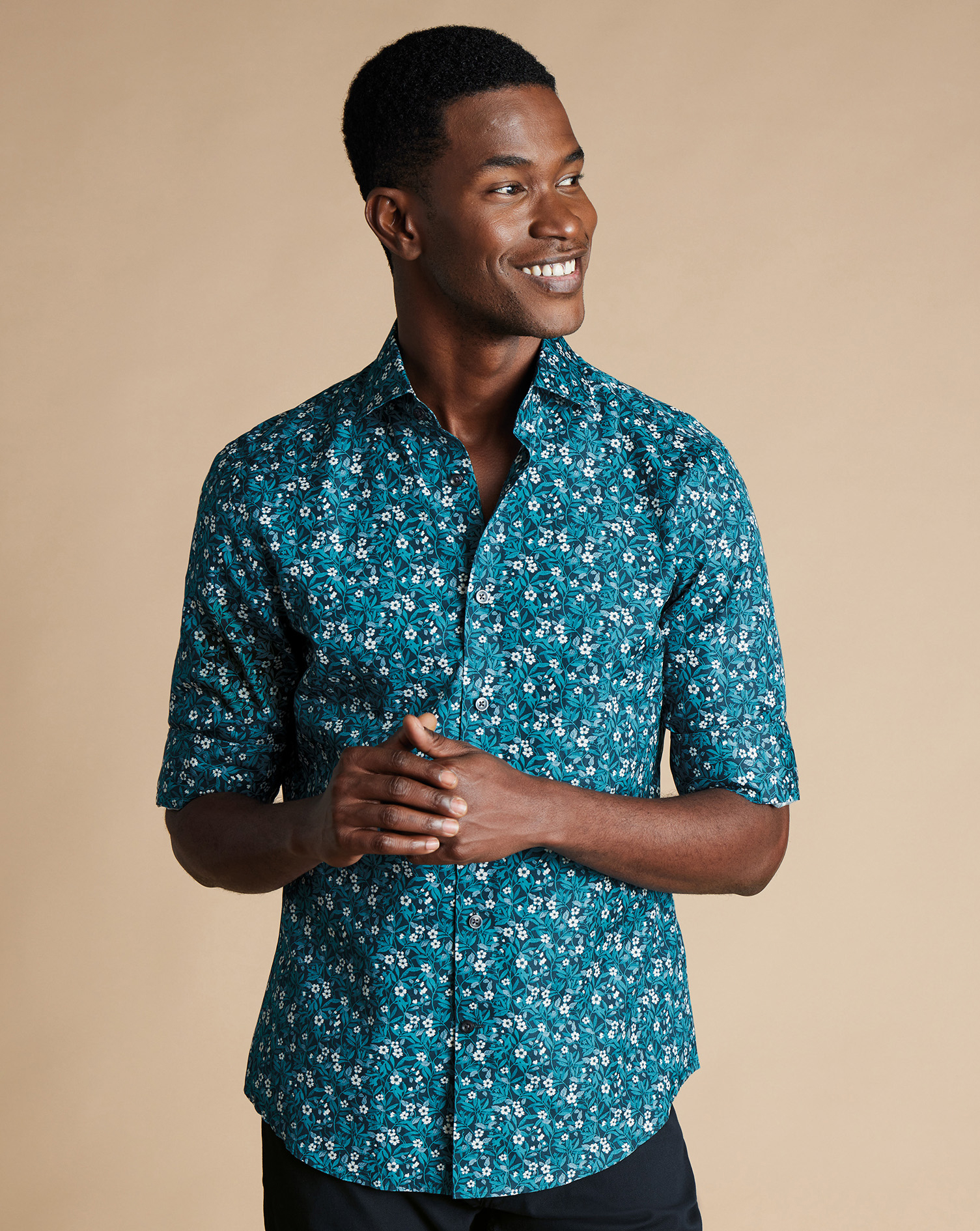 Men's Charles Tyrwhitt Made With Liberty Fabric Semi-Cutaway Collar Floral Print Casual Shirt - Atla
