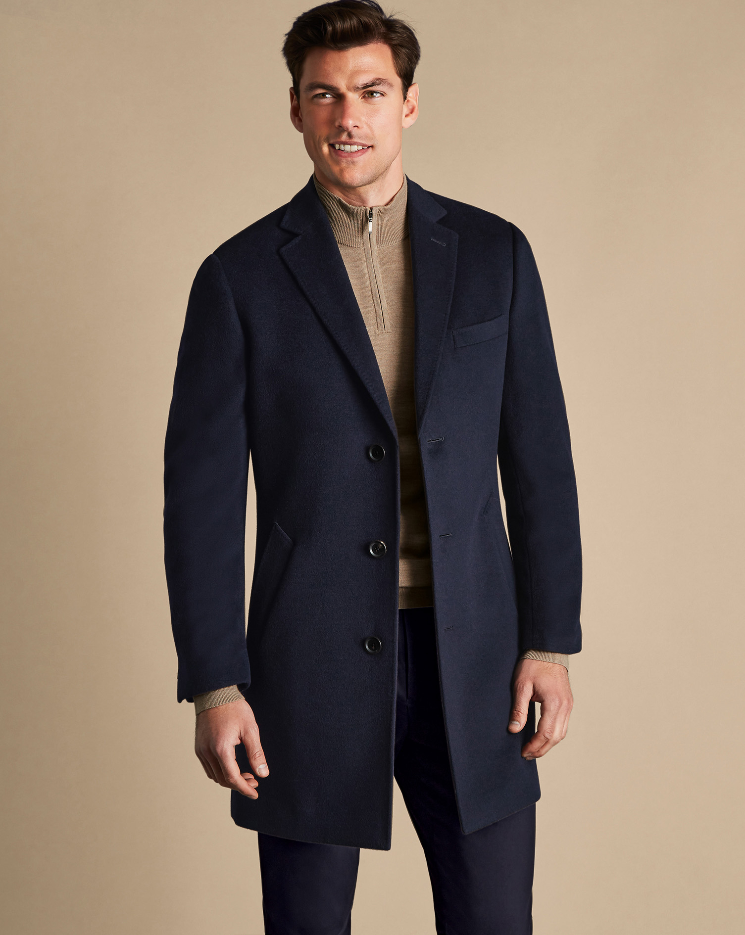 Men's Charles Tyrwhitt Over coat - Navy Blue Size 40R Wool
