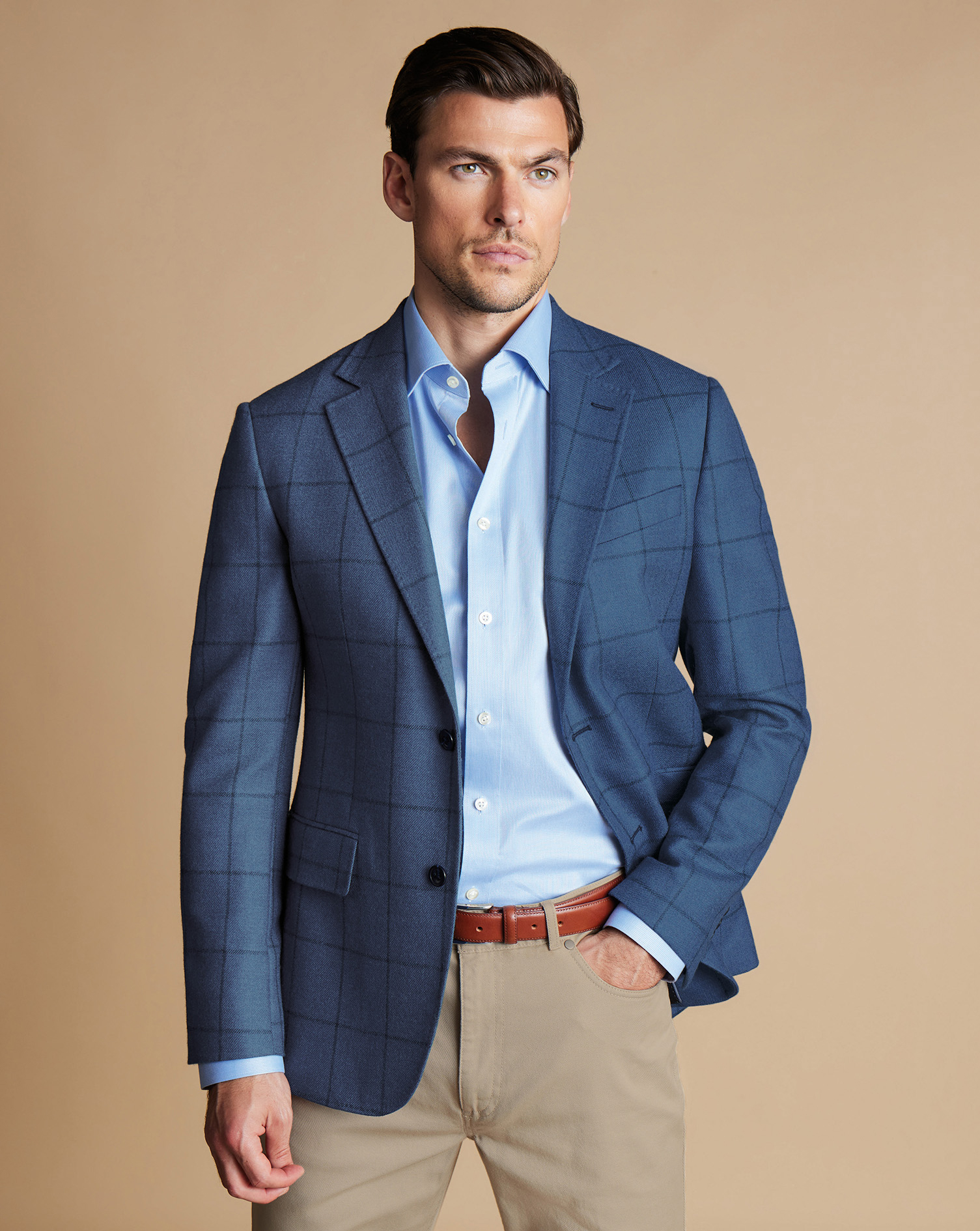 Men's Charles Tyrwhitt Windowpane Texture na Jacket - Indigo Blue Size 38S Wool
