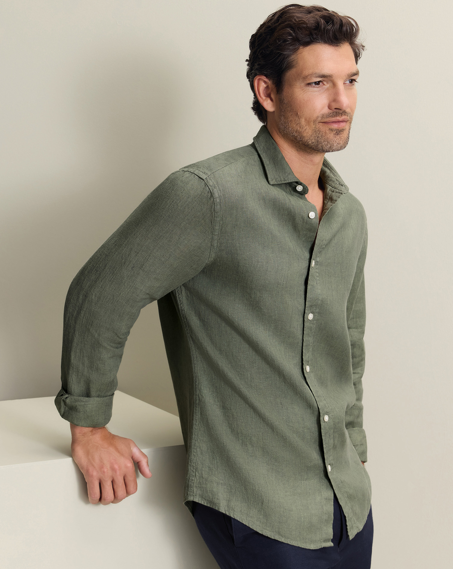 Pure Linen Shirt - Olive Green | Charles Tyrwhitt US