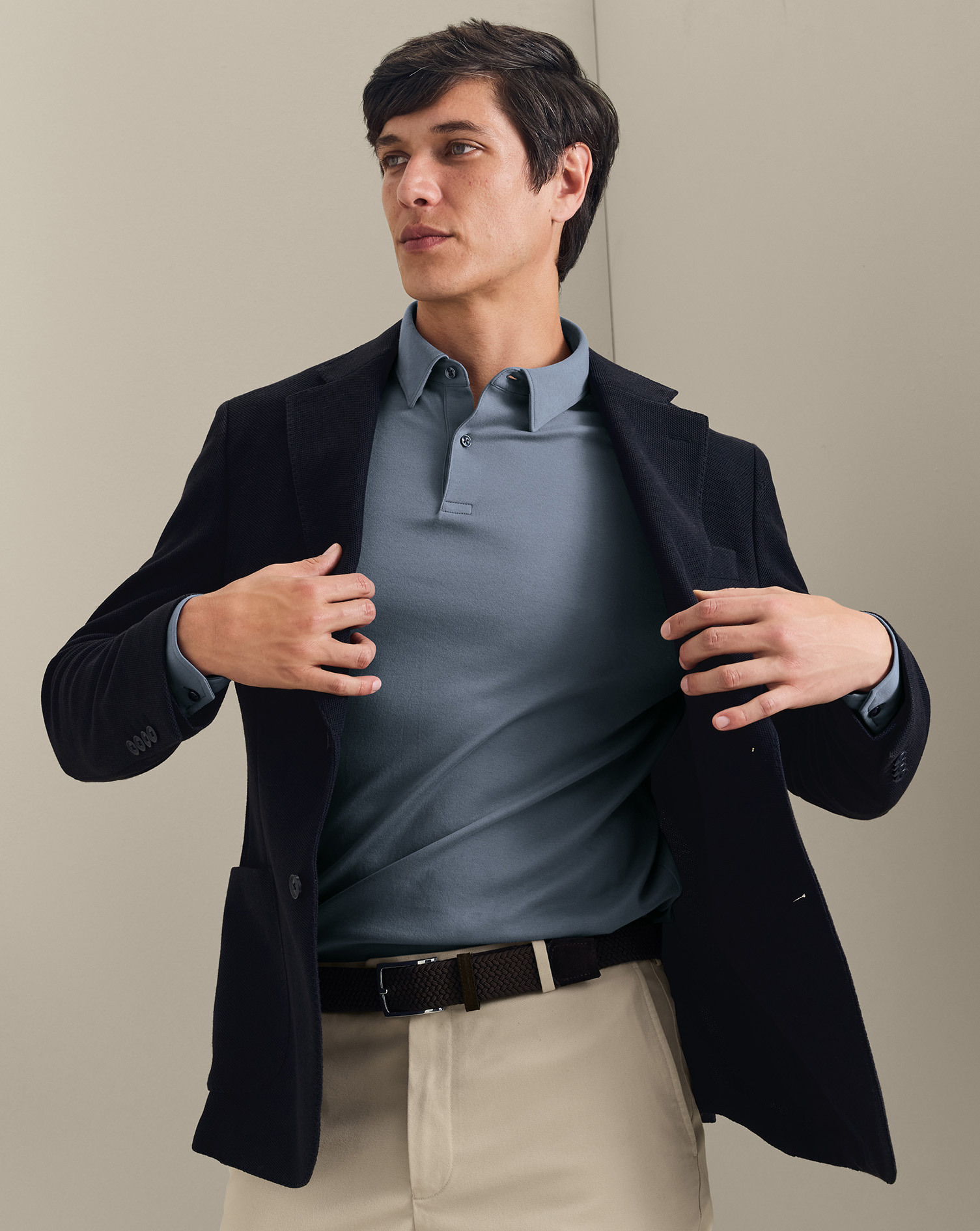 Men's Charles Tyrwhitt Jersey na Jacket - Navy Blue Size 46R Cotton