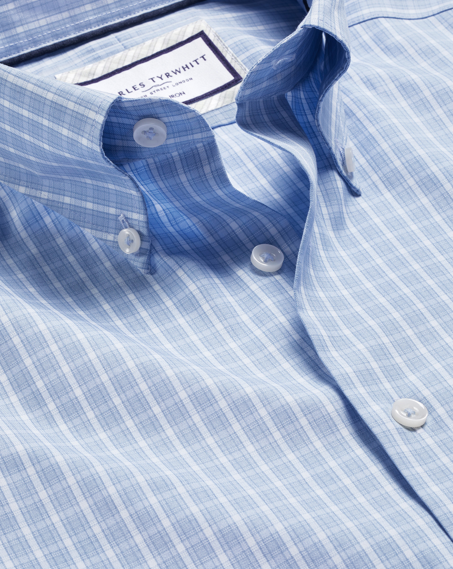 Charles Tyrwhitt Men's  Button-down Collar Non-iron Windowpane Check Dress Shirt In Blue
