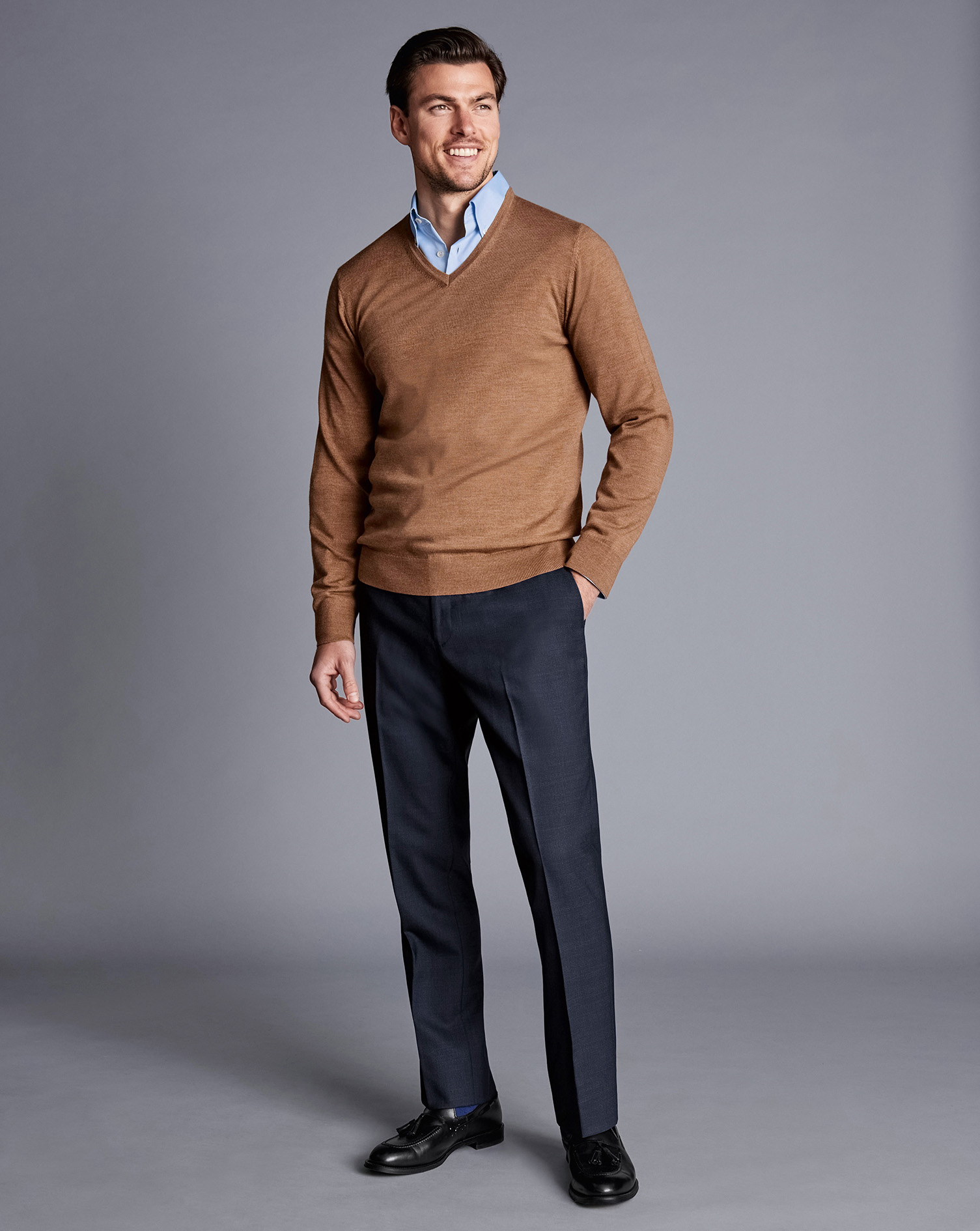 Men's Charles Tyrwhitt Smart Italian Luxury Trousers - Ink Blue Size W32 L32 Wool
