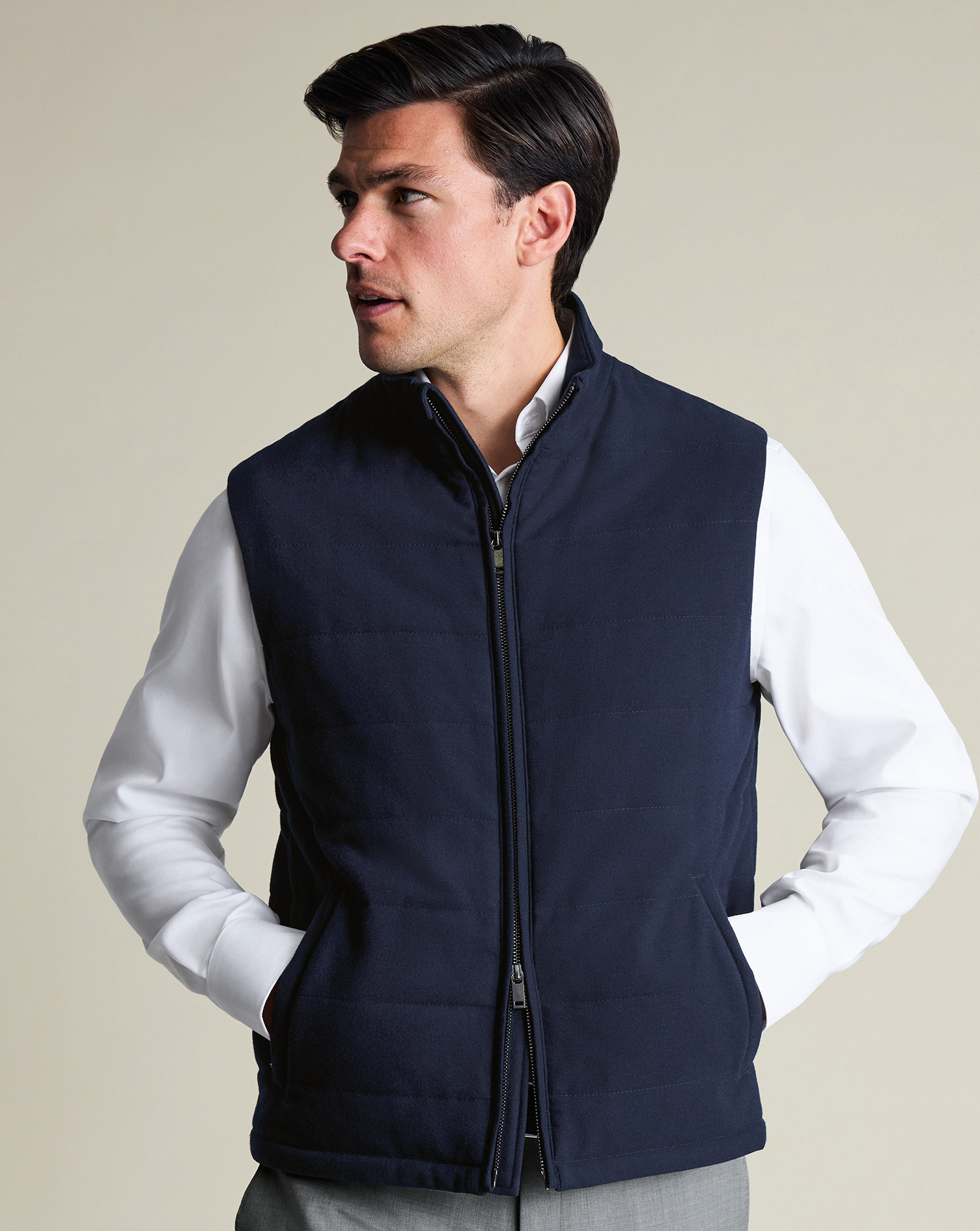Charles Tyrwhitt Men's Flannel Quilted Gilet In Blue