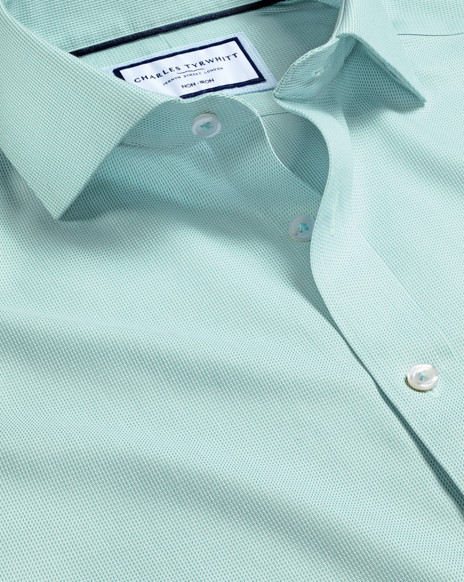 Men's Charles Tyrwhitt Cutaway Collar Non-Iron Clifton Weave Dress Shirt - Aqua Green Single Cuff Si