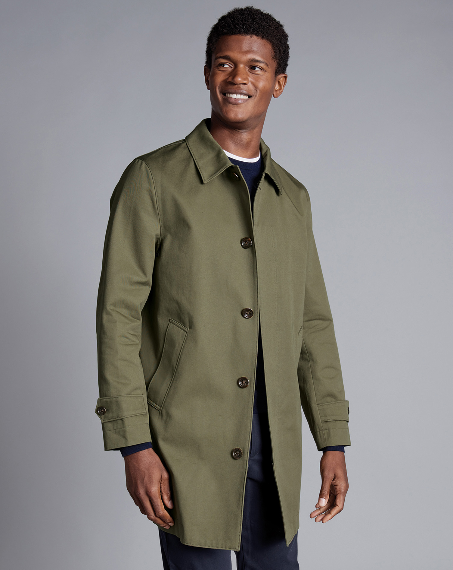 Men's Charles Tyrwhitt Showerproof Rain coat - Olive Green Size 44R Cotton
