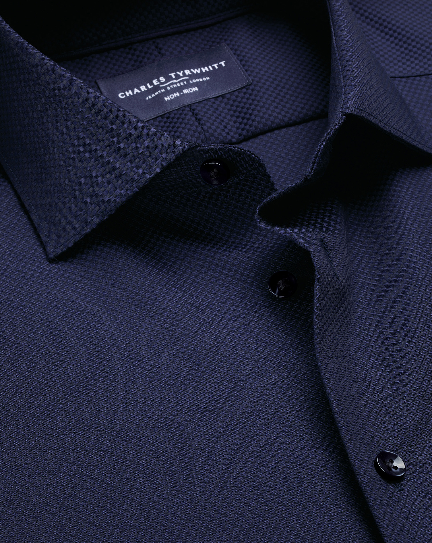 Men's Charles Tyrwhitt Non-Iron Stretch Texture Shirt - Royal Blue Single Cuff Size 17/34 Cotton