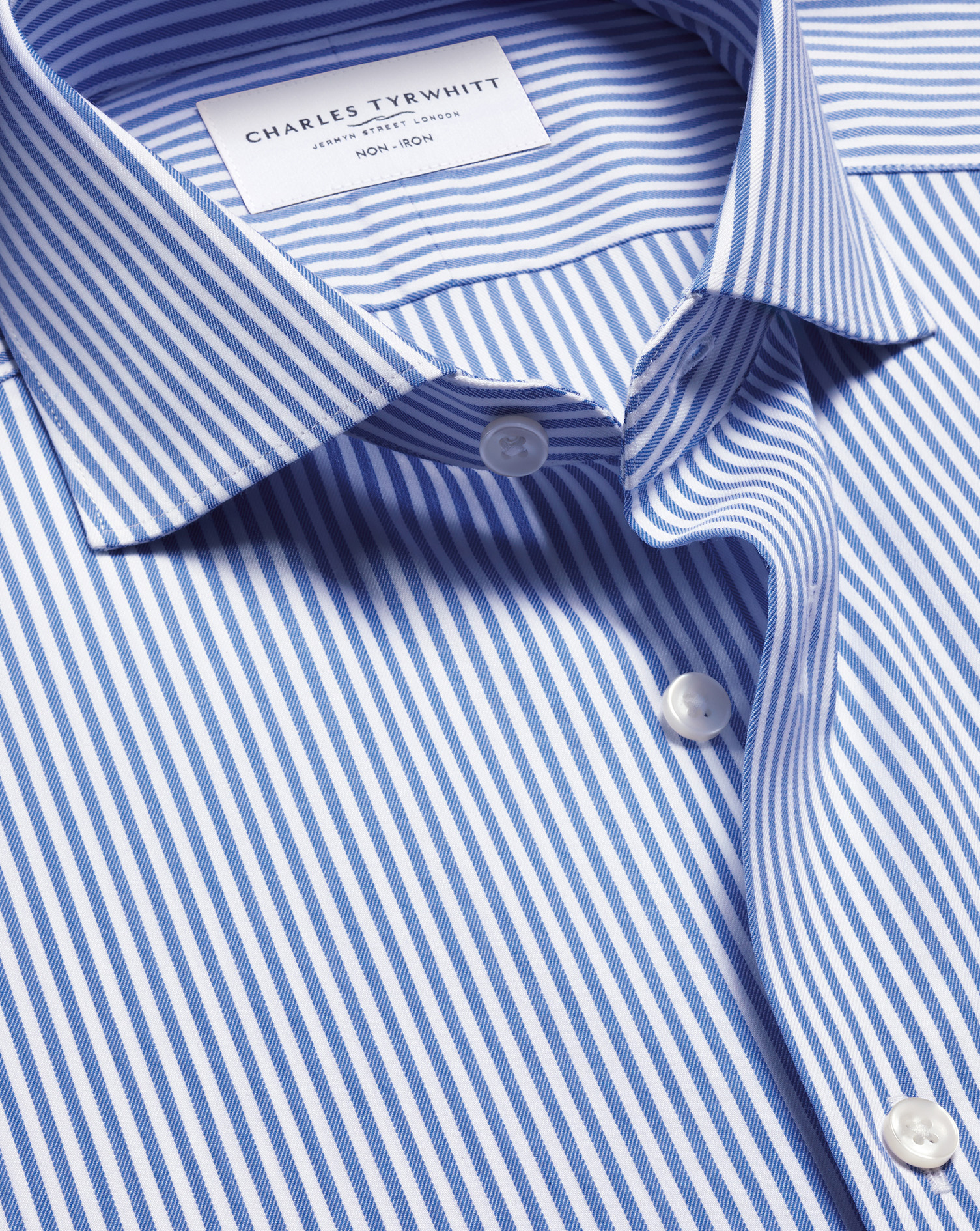 Non-Iron Twill Performance Stripe Shirt - Royal Blue | Charles