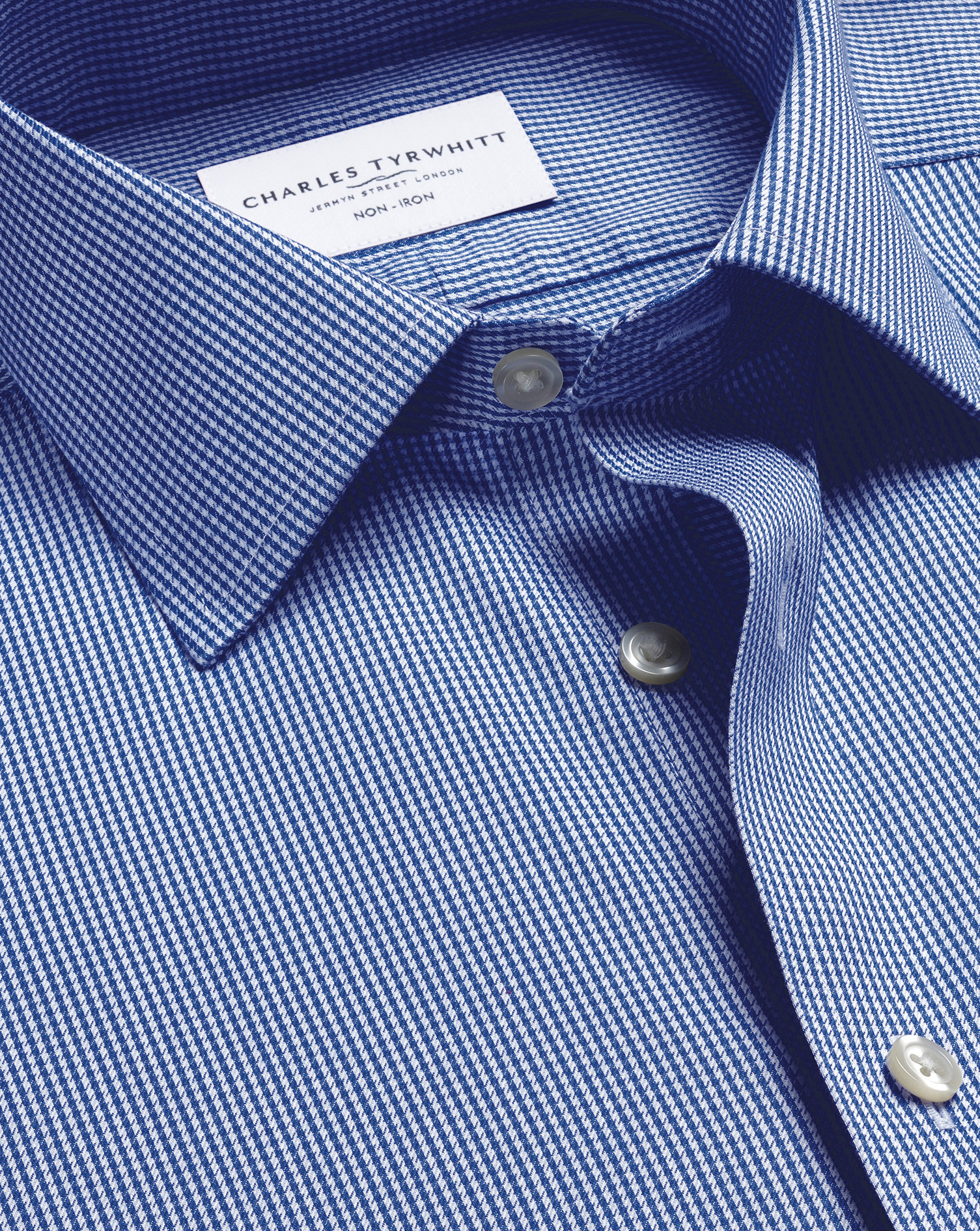 Non-Iron Twill Puppytooth Shirt - Royal Blue | Charles Tyrwhitt UK