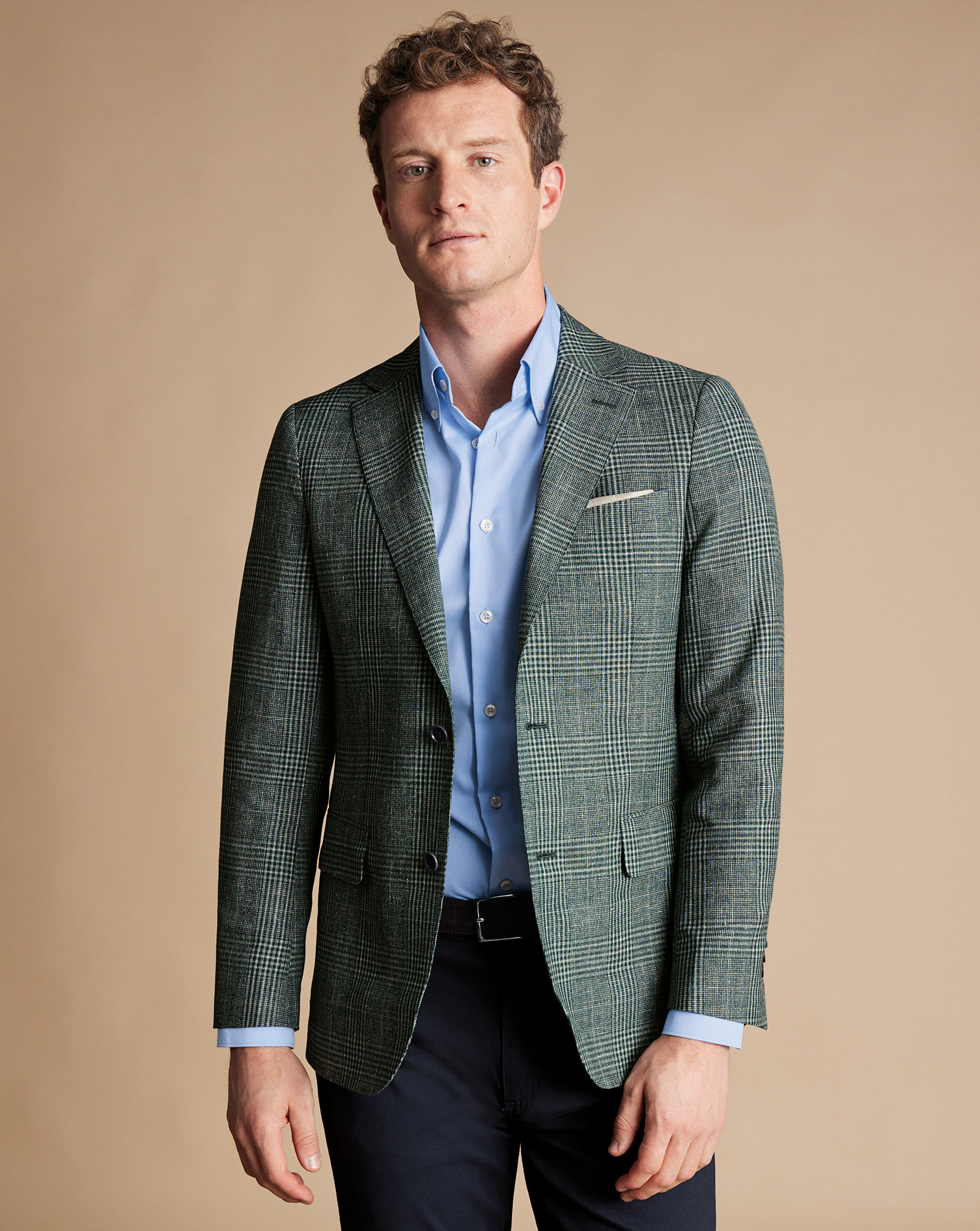 Men's Charles Tyrwhitt Linen Silk Checkered na Jacket - Sage Green Size 36S Wool
