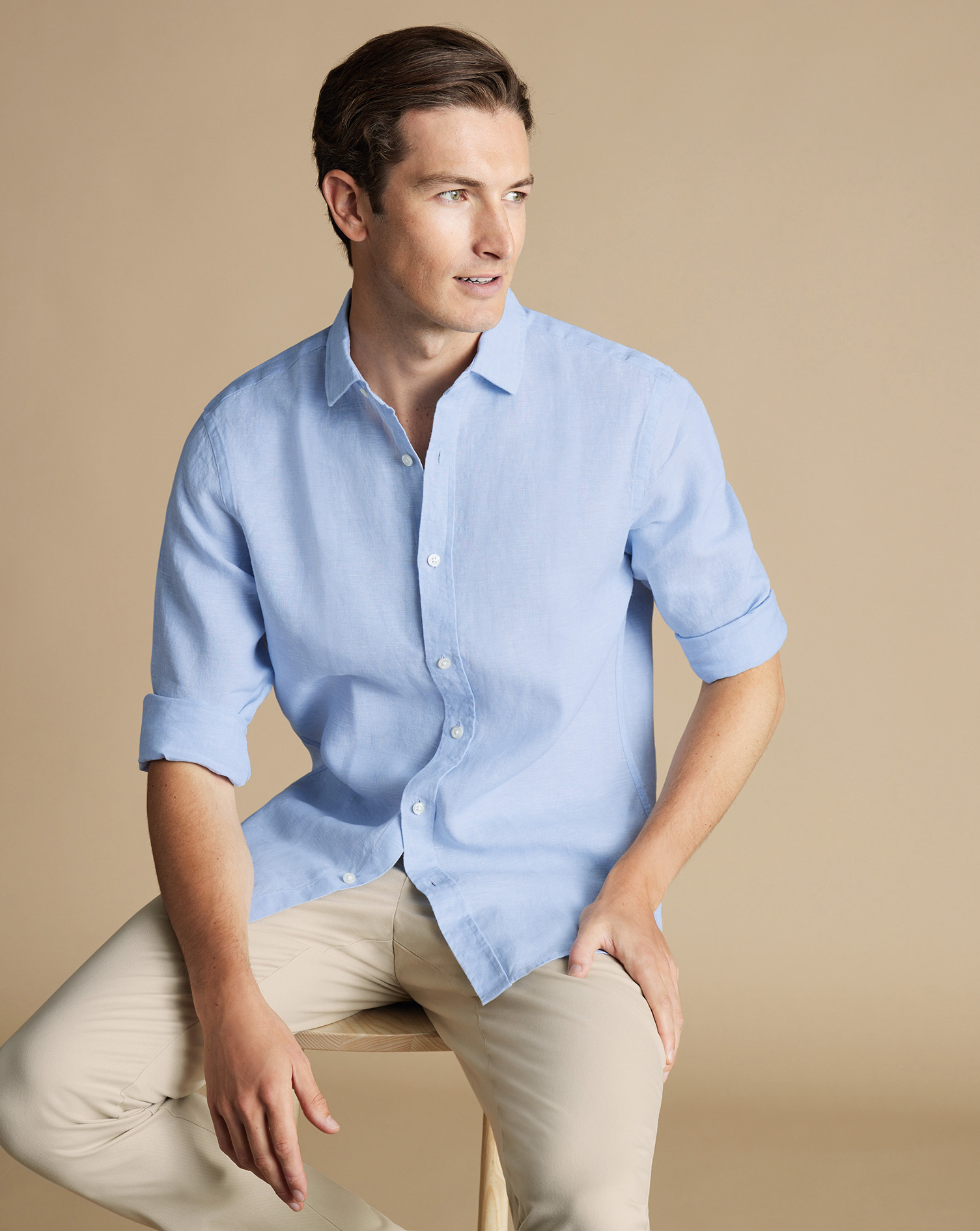 Men's Charles Tyrwhitt Pure Casual Shirt - Sky Blue Size Medium Linen

