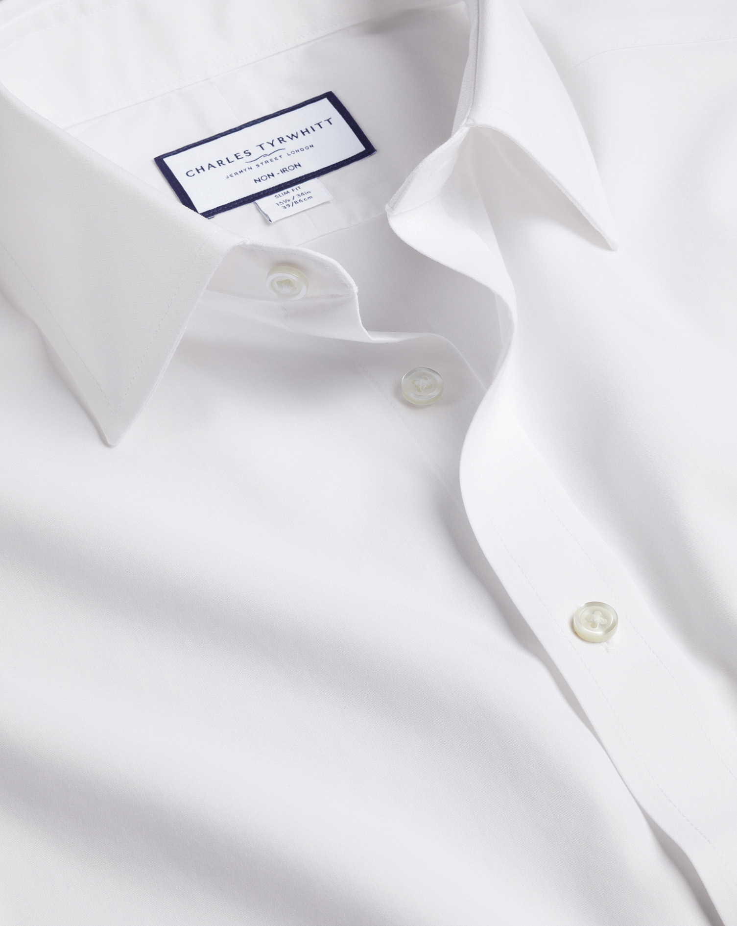 Men's Charles Tyrwhitt Non-Iron Poplin Dress Shirt - White Single Cuff Size XL Cotton
