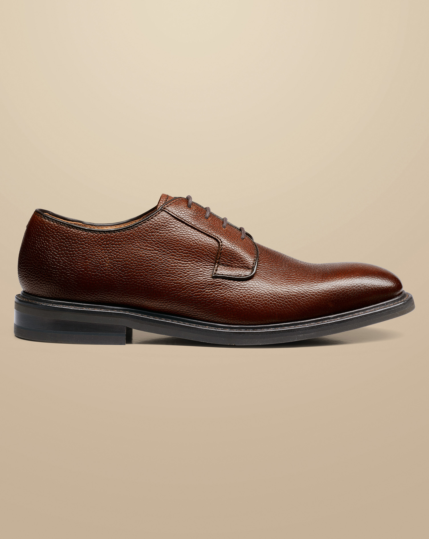 Men's Charles Tyrwhitt Grain Leather Derby Rubber Sole Shoe - Chestnut Brown Size 9
