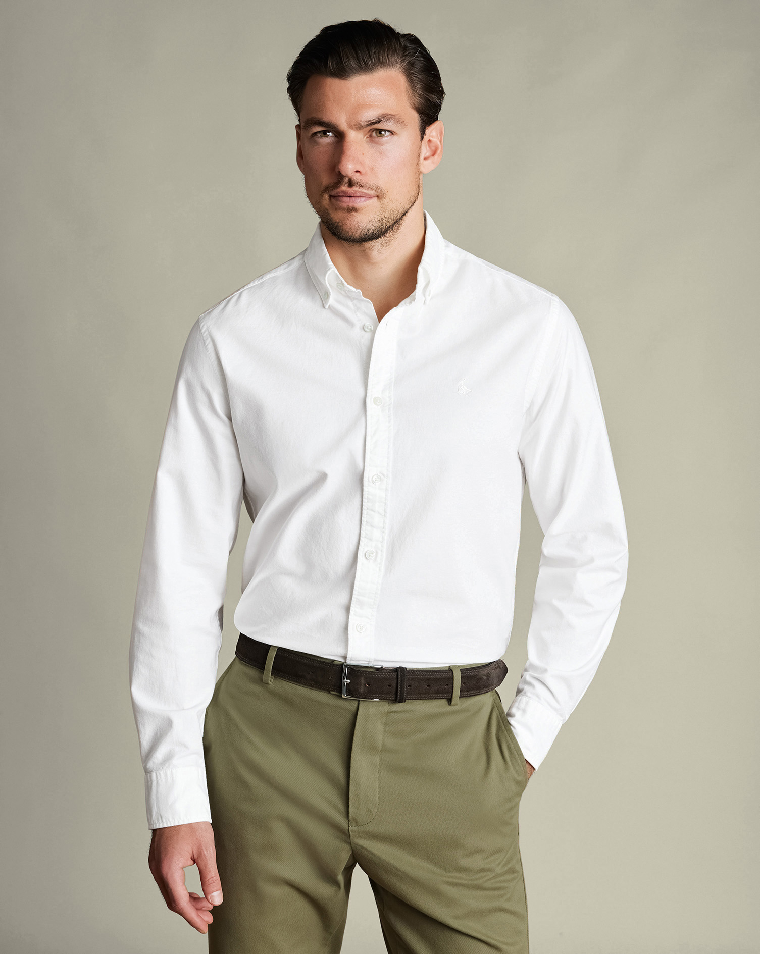 Stretch Washed Oxford Shirt - White | Charles Tyrwhitt International (XBR)