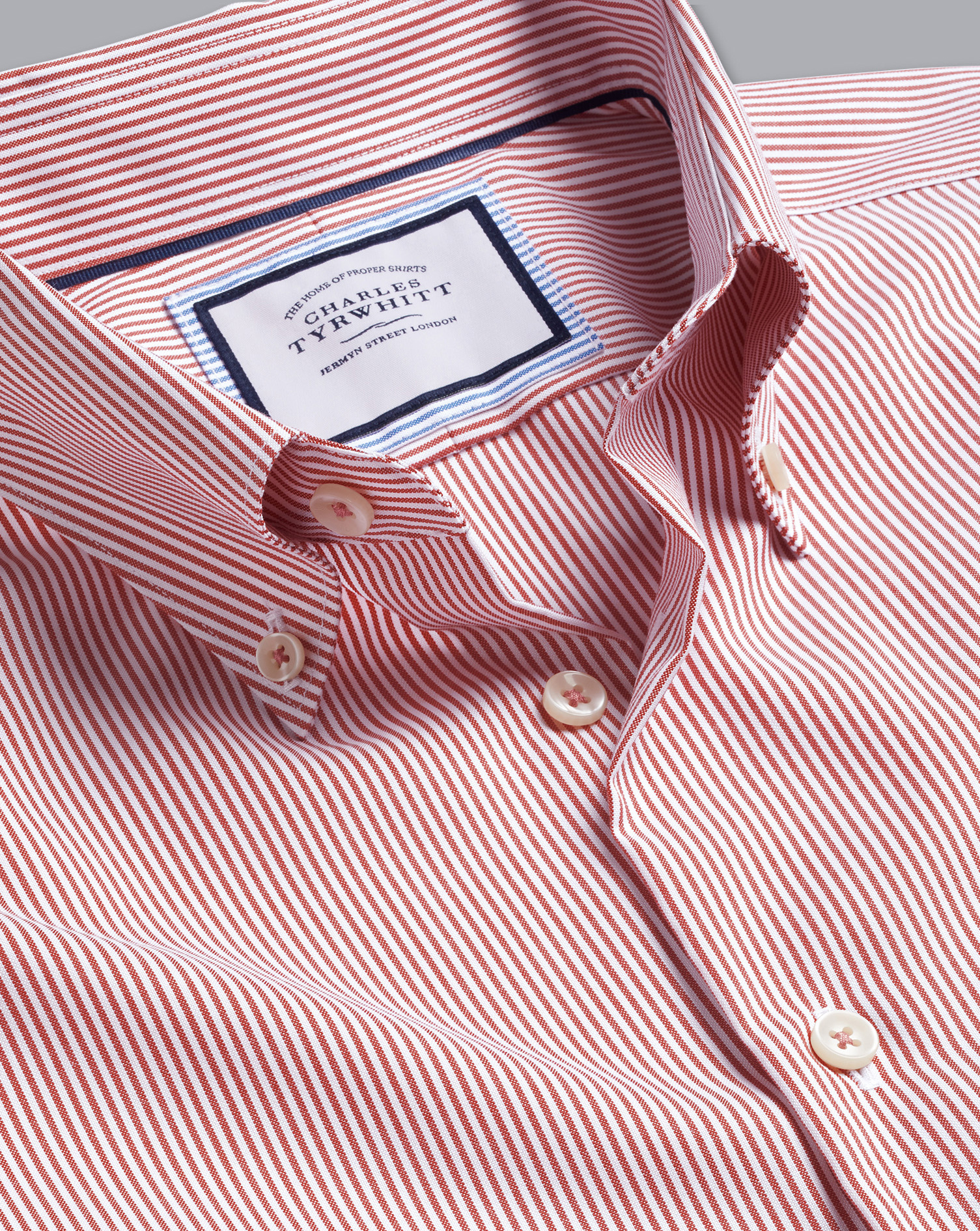 Men's Charles Tyrwhitt Button-Down Collar Non-Iron Stripe Dress Shirt - Coral Pink Single Cuff Size 