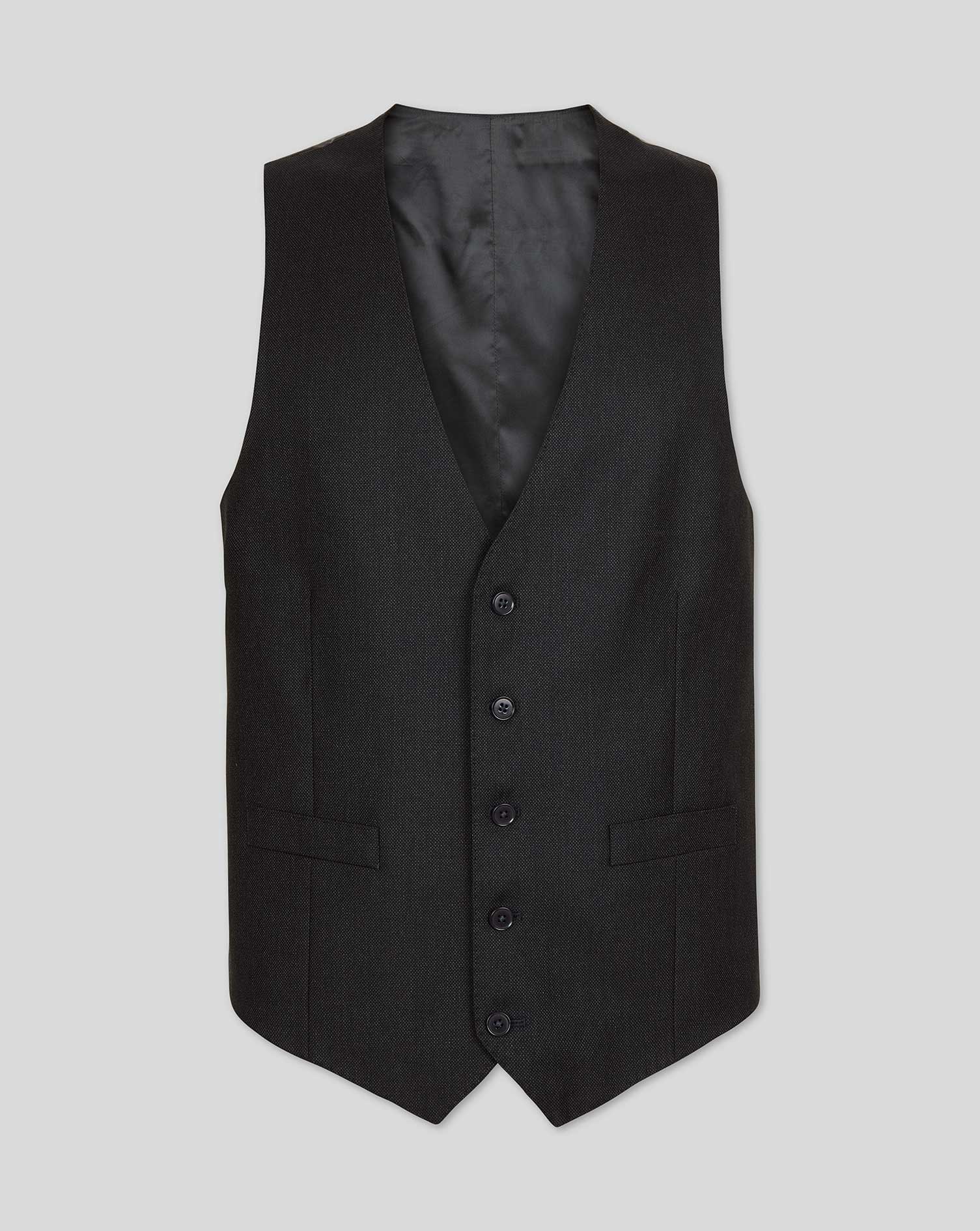 Men's Charles Tyrwhitt Birdseye Travel Suit Waistcoat - Charcoal Grey Size w44 Wool
