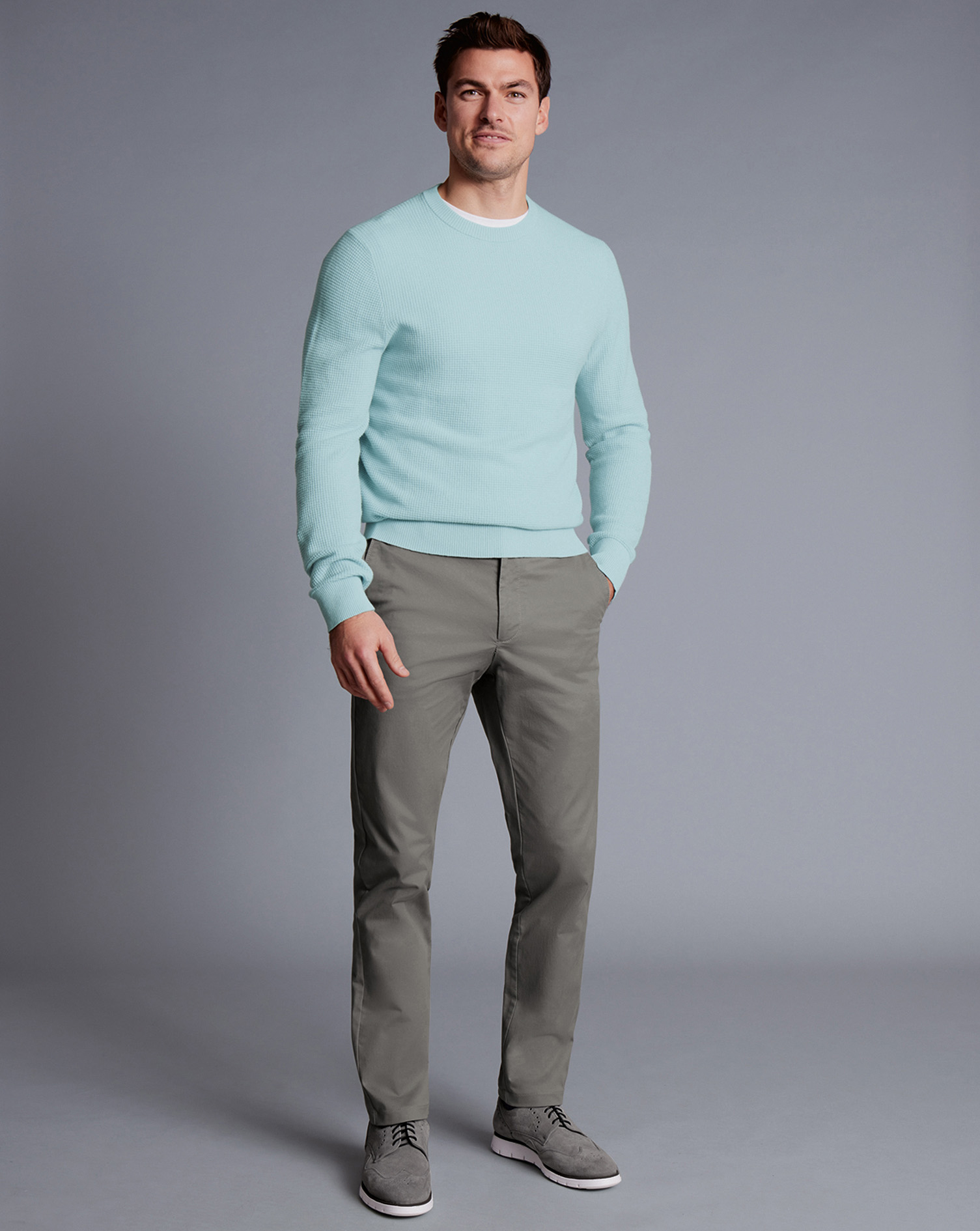 Men's Charles Tyrwhitt Lightweight Trousers - Grey Size W32 L34 Cotton
