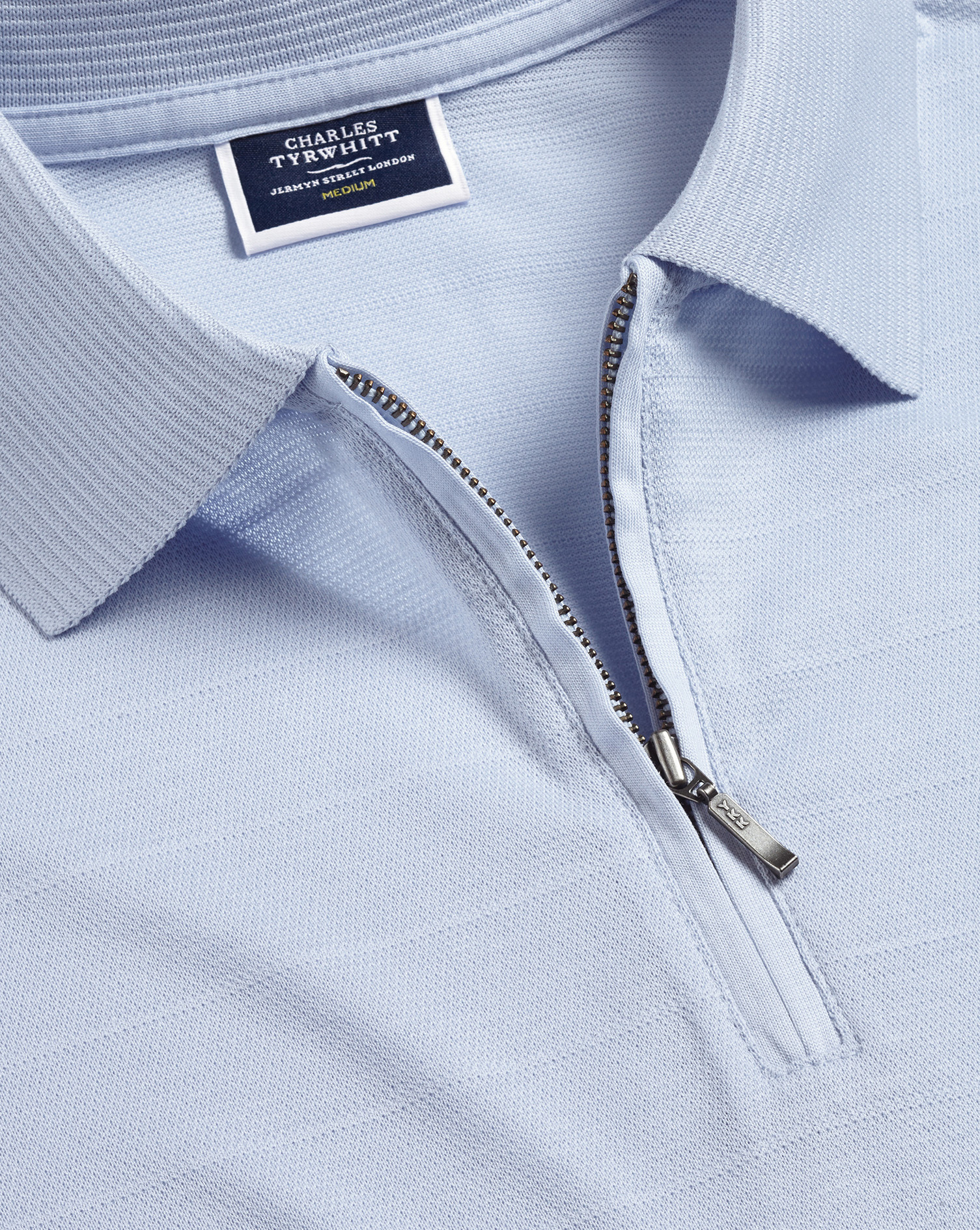 Men's Charles Tyrwhitt Cool Zip-Neck Polo Shirt - Light Blue Size XXXL Cotton
