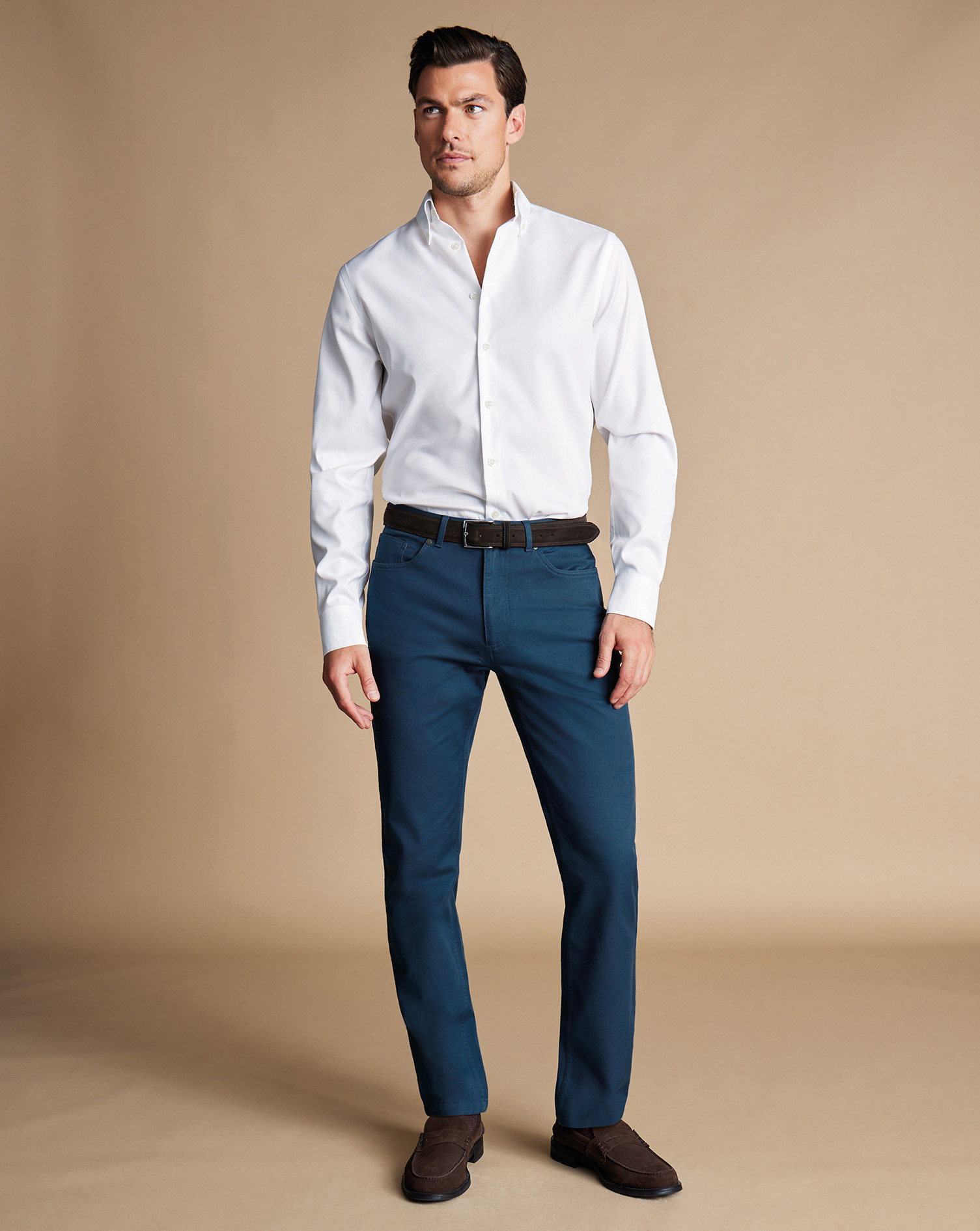 Men's Charles Tyrwhitt Twill 5 Pocket Jeans - Petrol Blue Size W36 L34 Cotton
