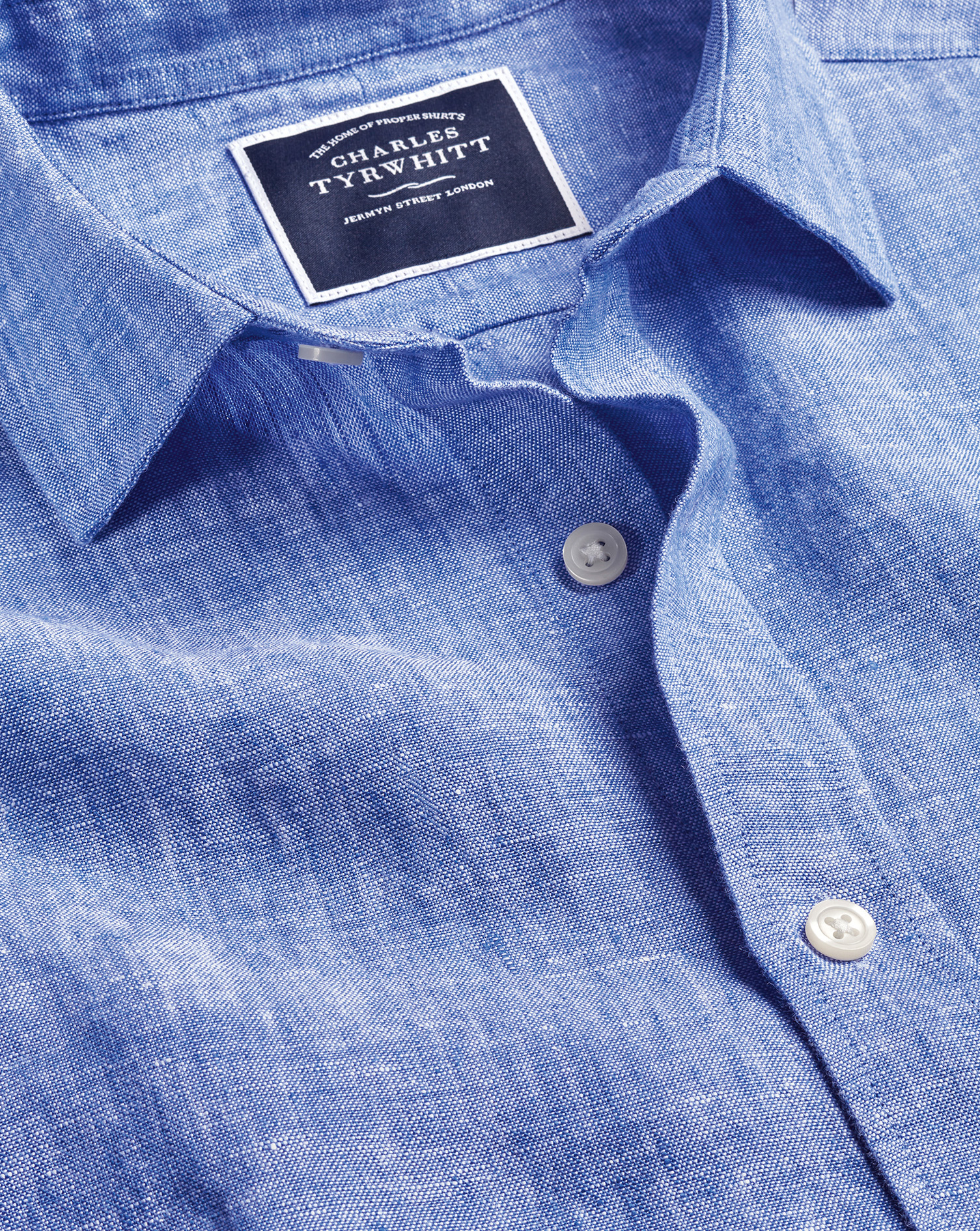 Men's Charles Tyrwhitt Pure Short Sleeve Casual Shirt - Cobalt Blue Single Cuff Size Medium Linen
