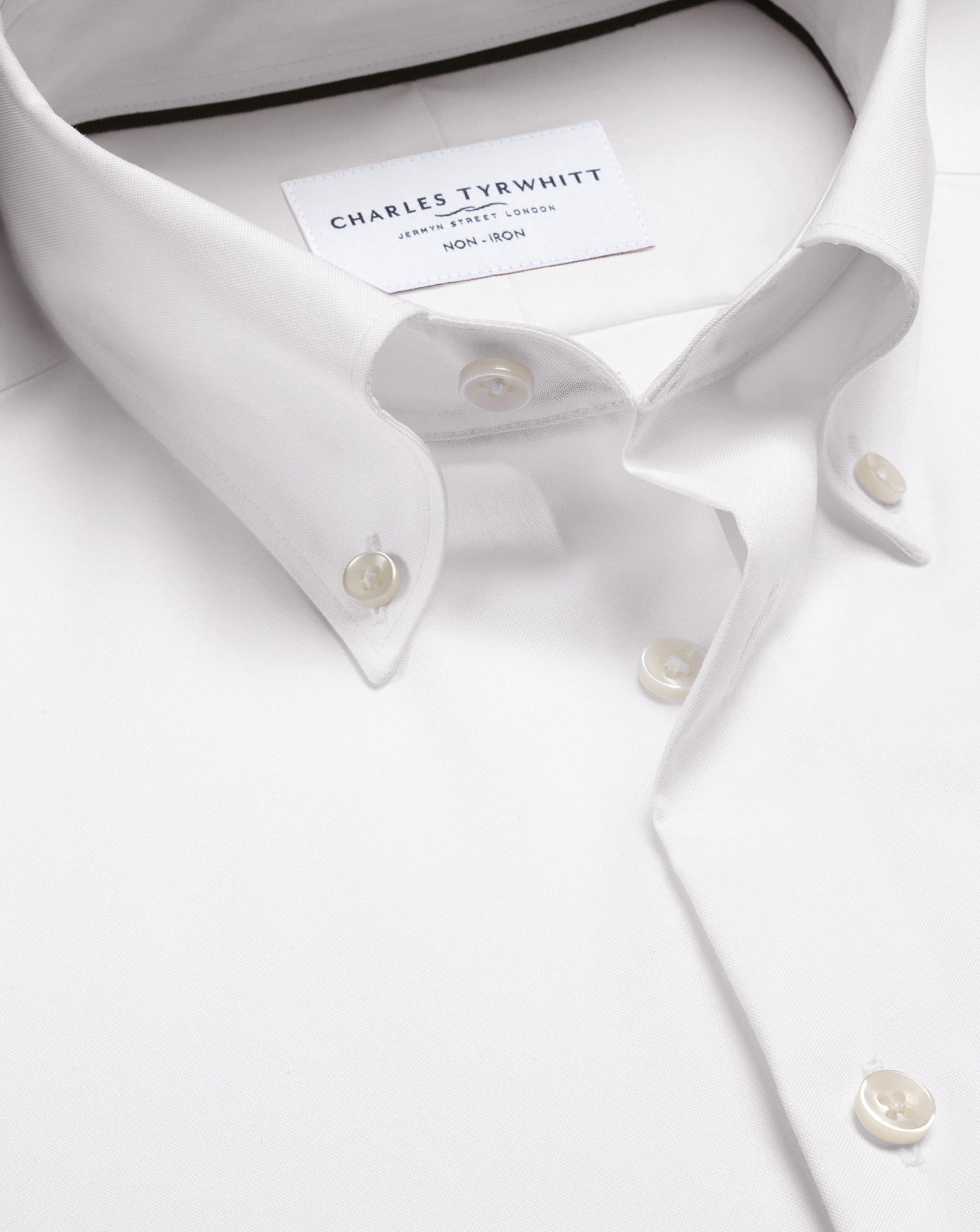 Men's Non-Iron Stretch Pinpoint Oxford Cotton Business Shirt - White Single Cuff by Charles Tyrwhitt