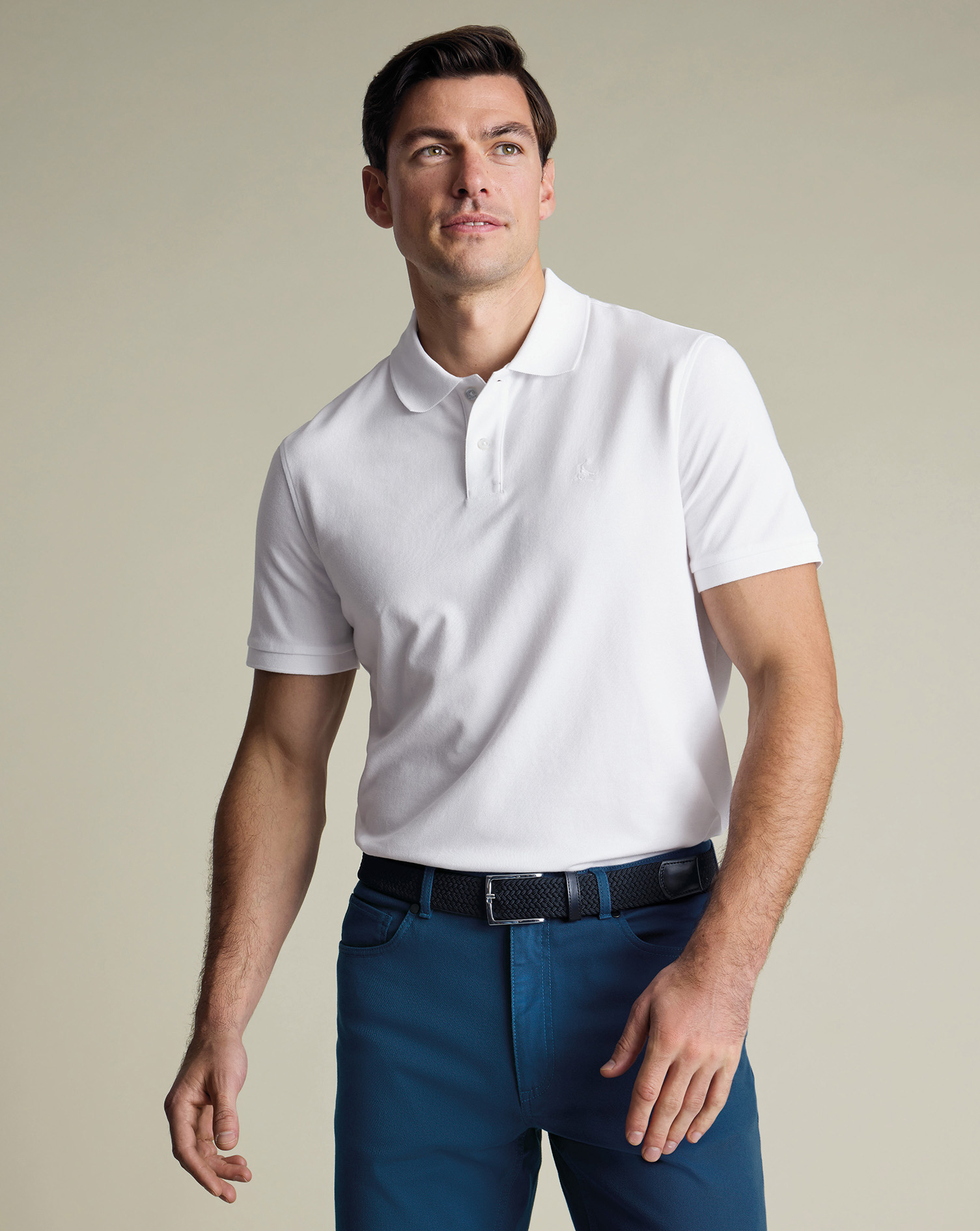 Men's Charles Tyrwhitt Pique Polo Shirt â White Size Medium Cotton