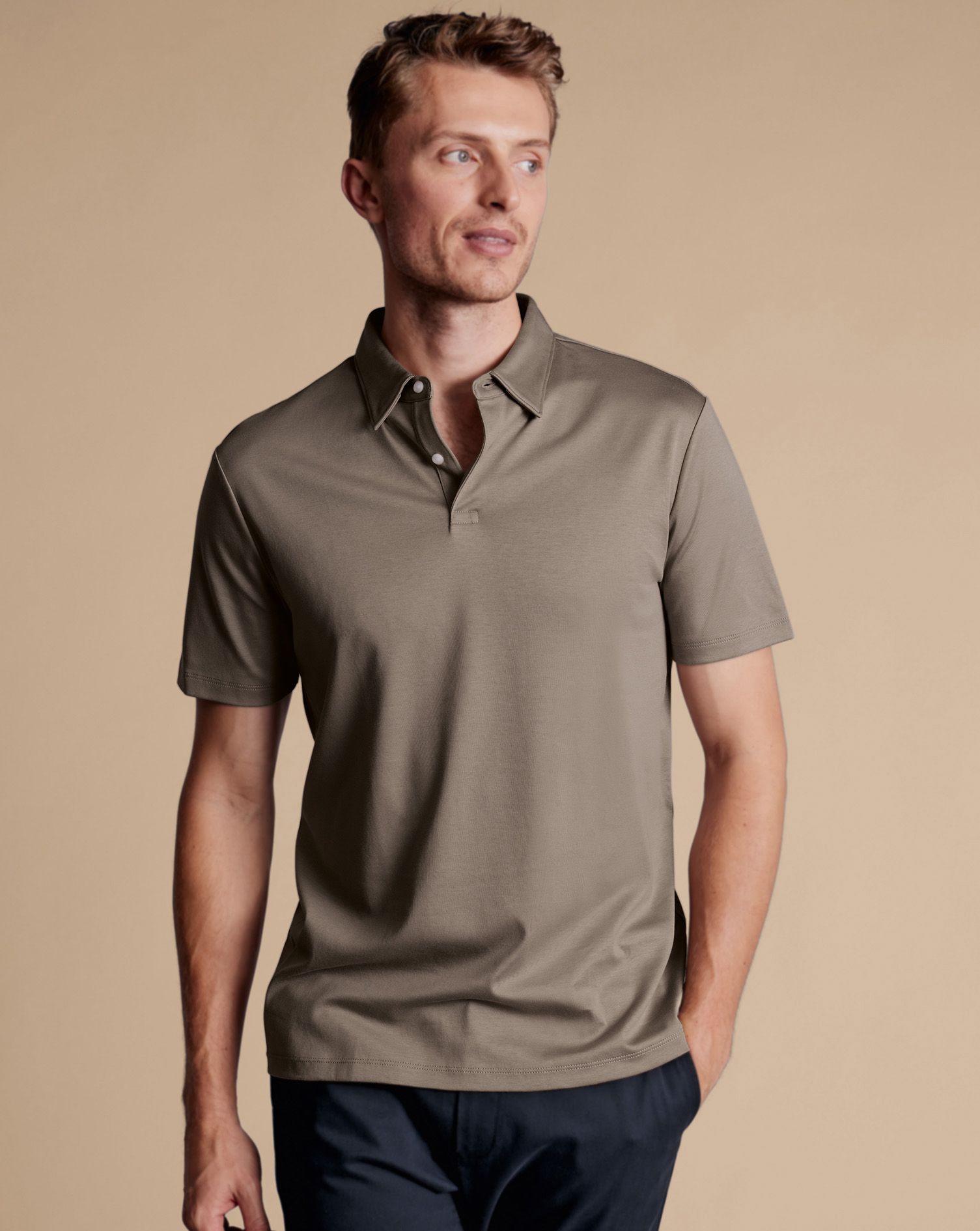 Men's Charles Tyrwhitt Smart Jersey Polo Shirt - Taupe Neutral Size XXXL Cotton
