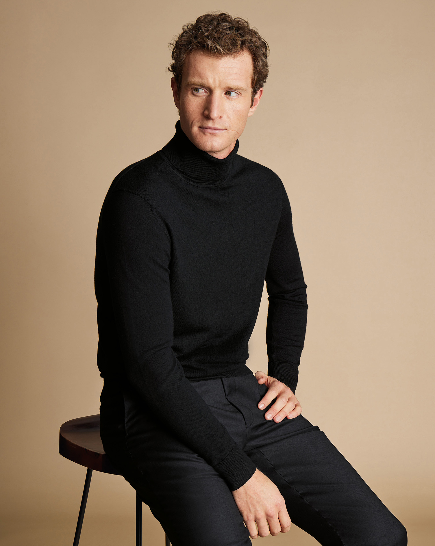 Men's Charles Tyrwhitt Roll Neck Sweater - Black Size Large Merino
