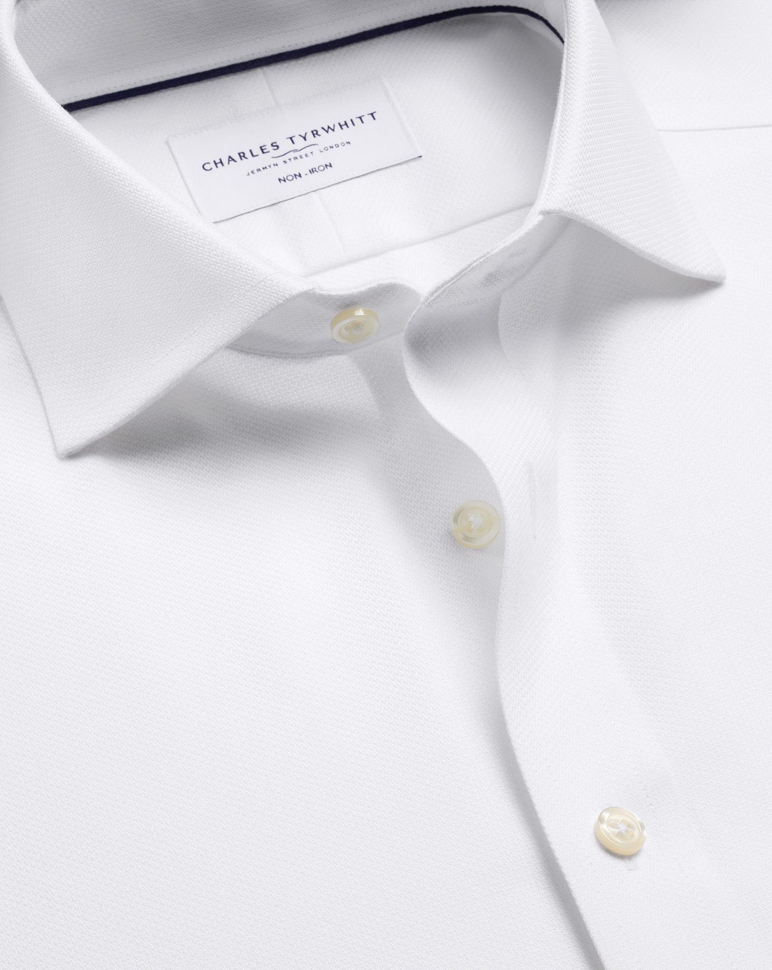 Men's Non-Iron Stretch Trafalgar Weave Cotton Shirt - White Single Cuff by Charles Tyrwhitt