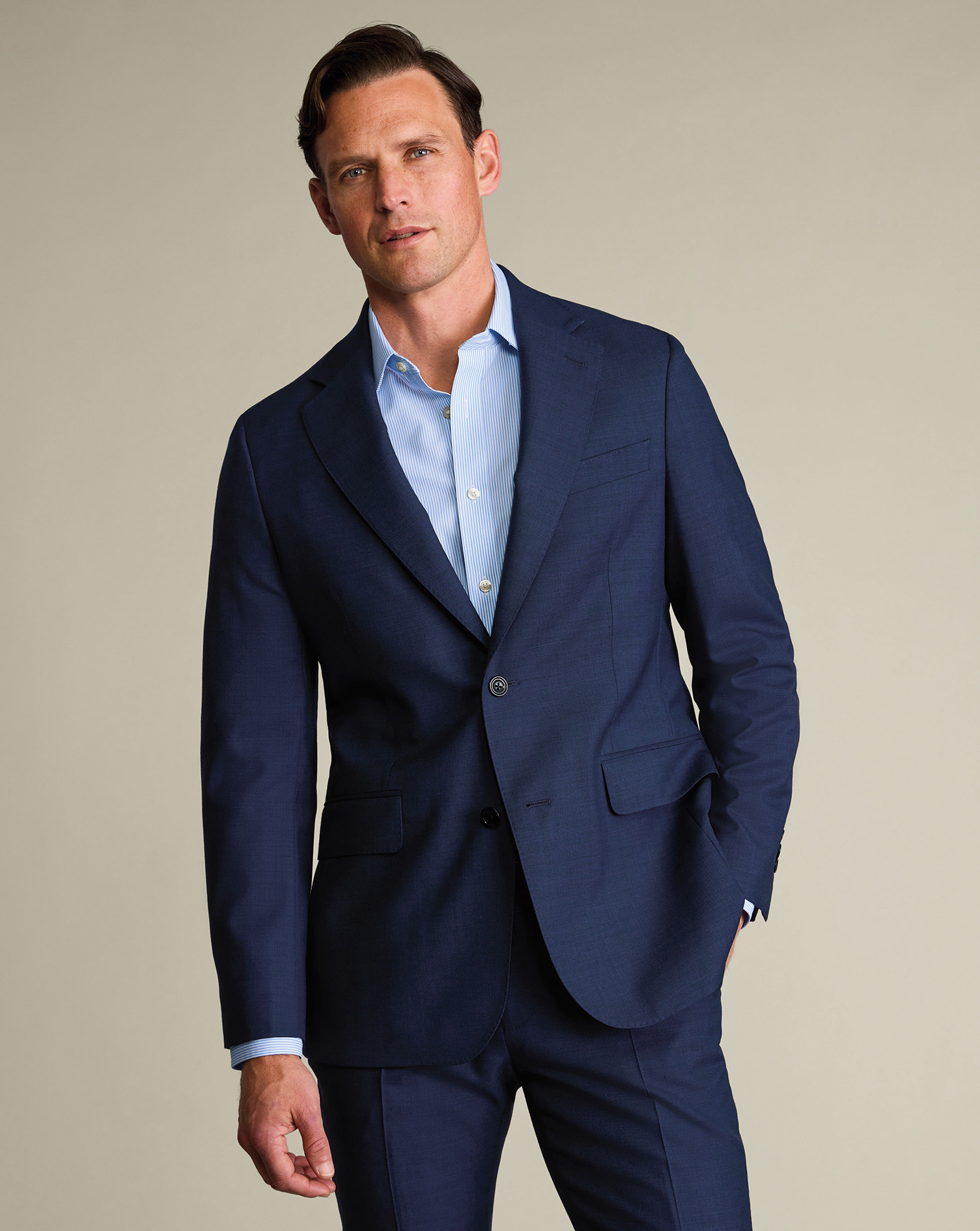 Men's Ultimate Performance Sharkskin Suit Jacket â Indigo Blue, 50R by Charles Tyrwhitt