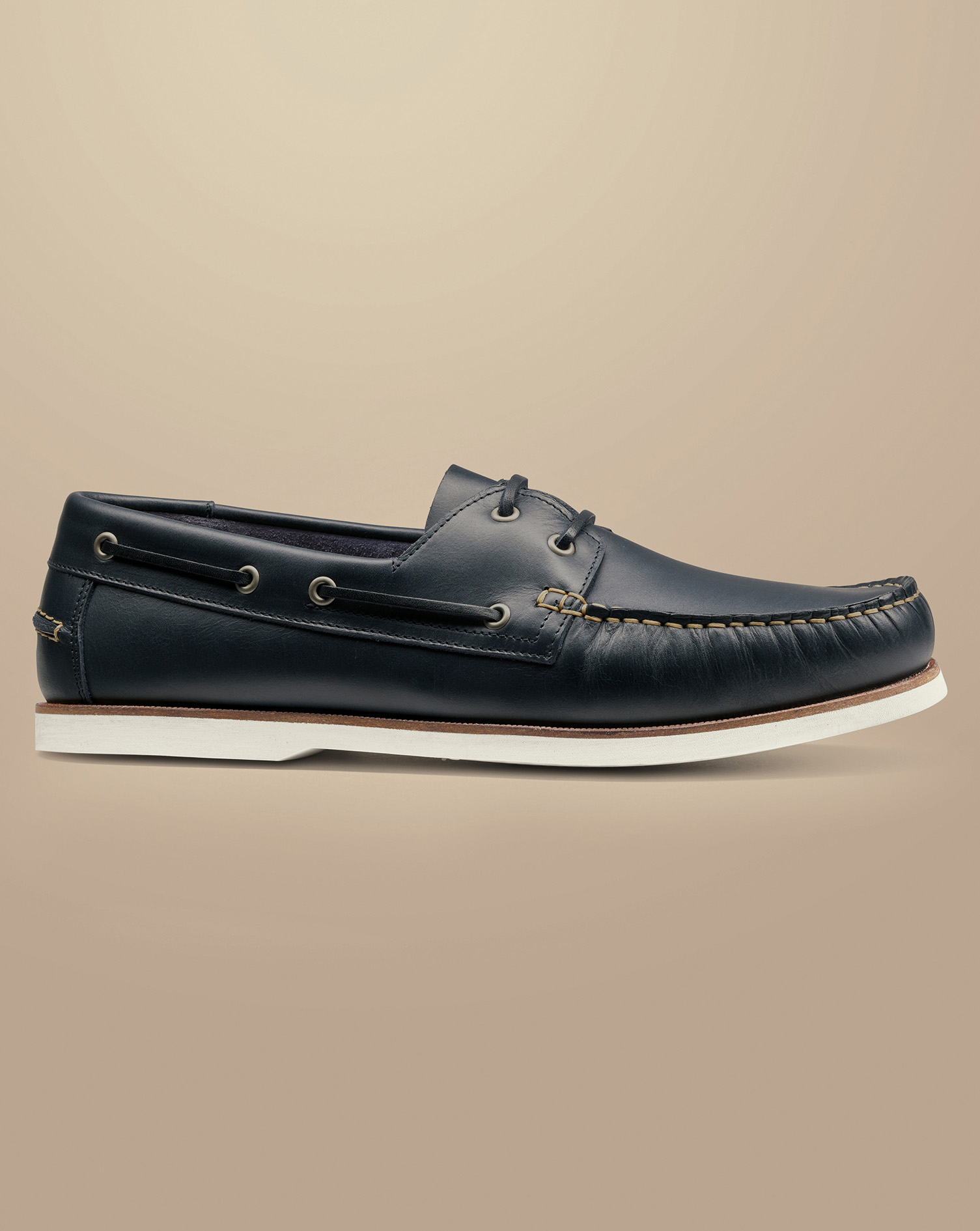 Men's Charles Tyrwhitt Leather Boat Shoe - Dark Navy Blue Size 10
