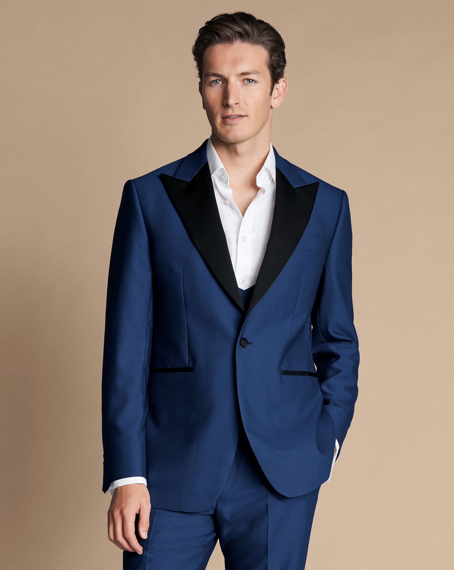 Men's Charles Tyrwhitt Peak Lapel Dinner Suit na Jacket - Royal Blue Size 42L Wool
