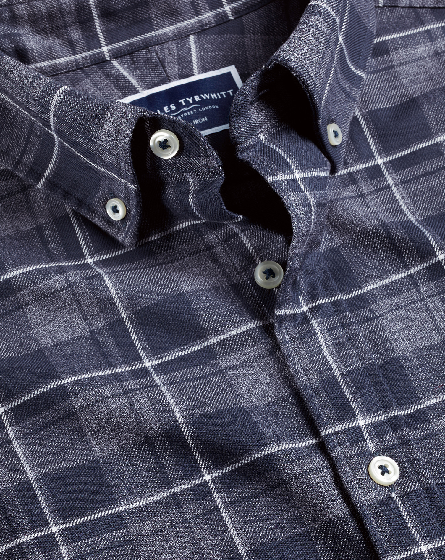Charles Tyrwhitt Men's  Button-down Collar Non-iron Twill Windowpane Casual Shirt In Blue