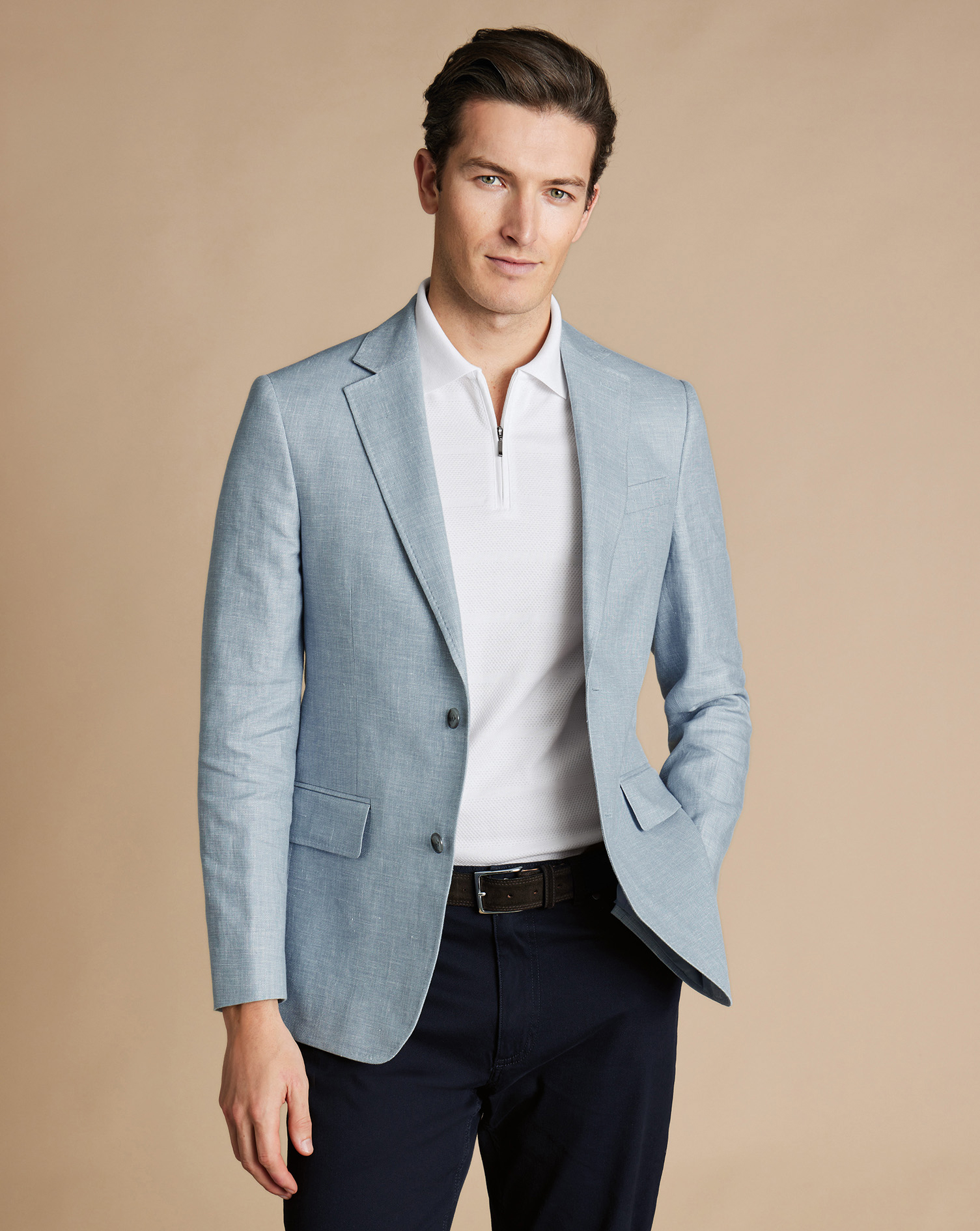 Men's Charles Tyrwhitt Linen Cotton na Jacket - Mid Blue Size 40S
