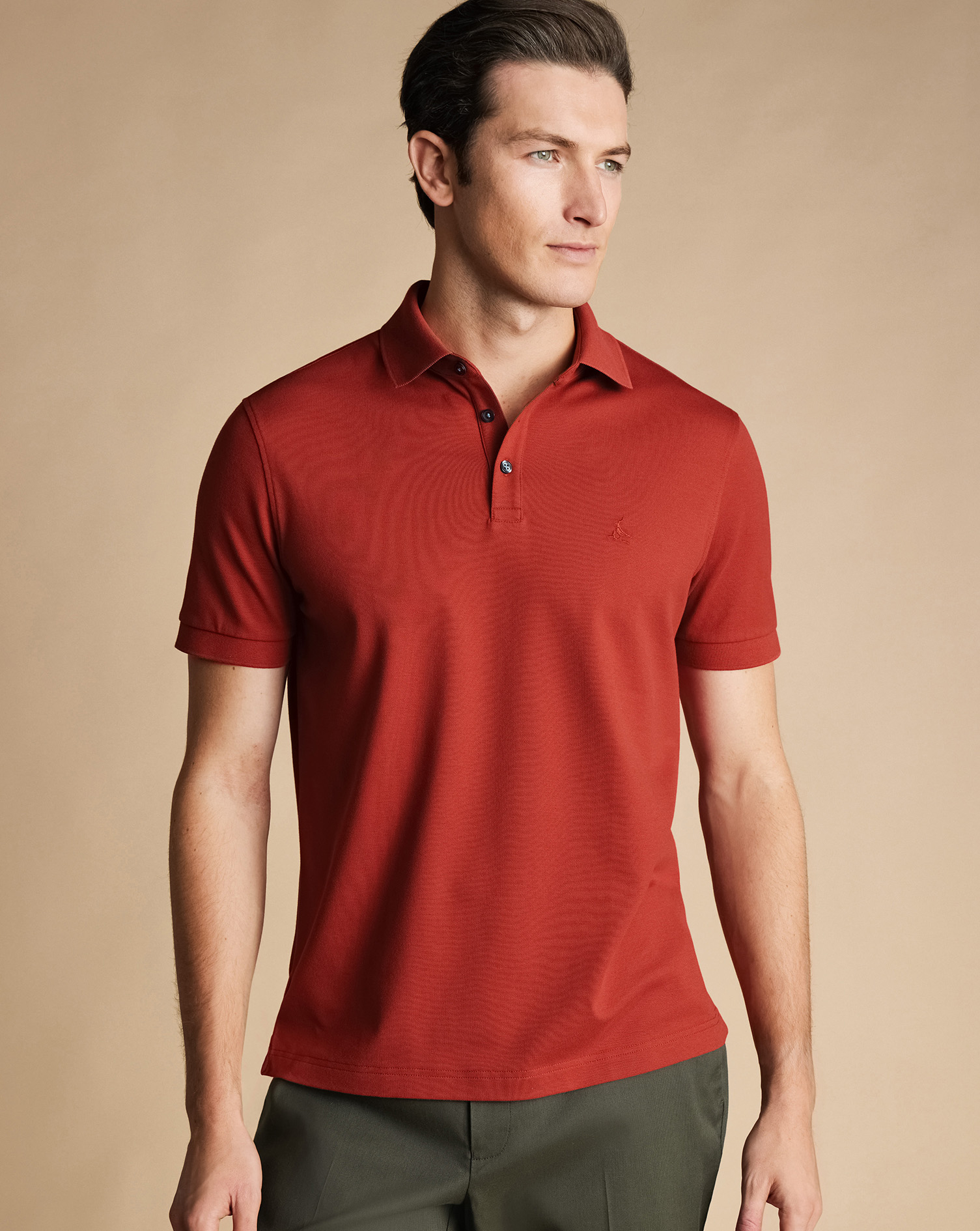 Men's Charles Tyrwhitt Pique Polo Shirt - Orange Size Medium Cotton
