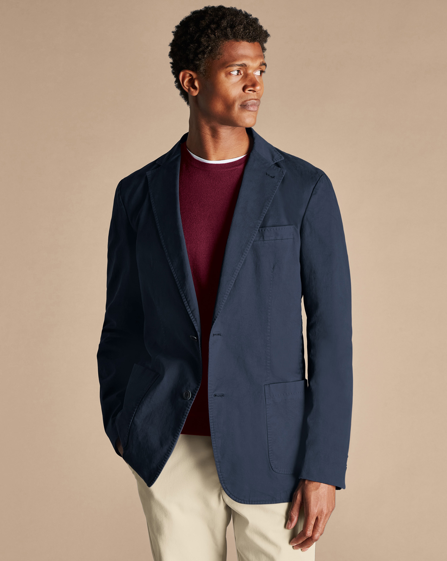 Charles Tyrwhitt Stretch Garment Dyed na Jacket - Ink Blue Size 42R Cotton
