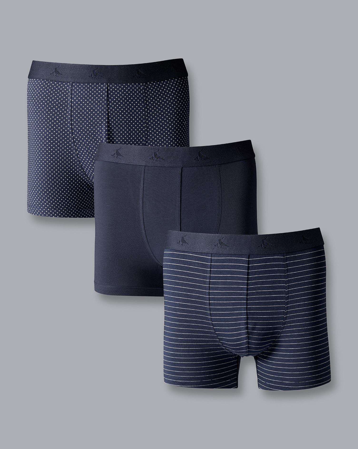 Charles Tyrwhitt 3 Pack Cotton Stretch Patterned Jersey Trunks In Blue