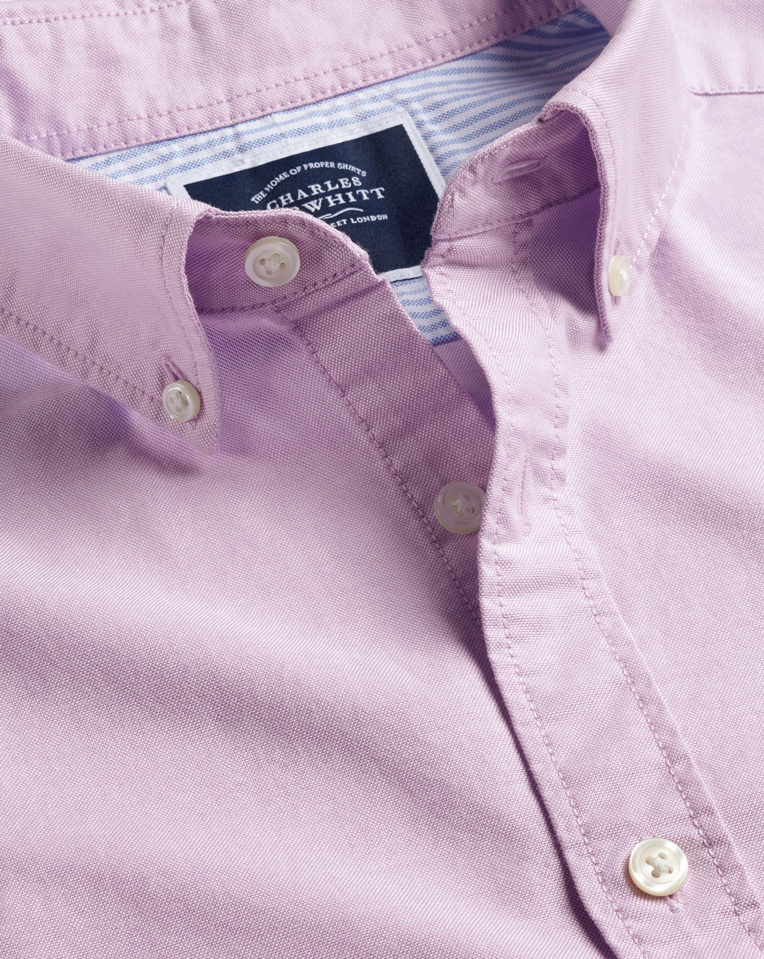 Men's Charles Tyrwhitt Button-Down Collar Washed Oxford Casual Shirt - Violet Purple Single Cuff Siz