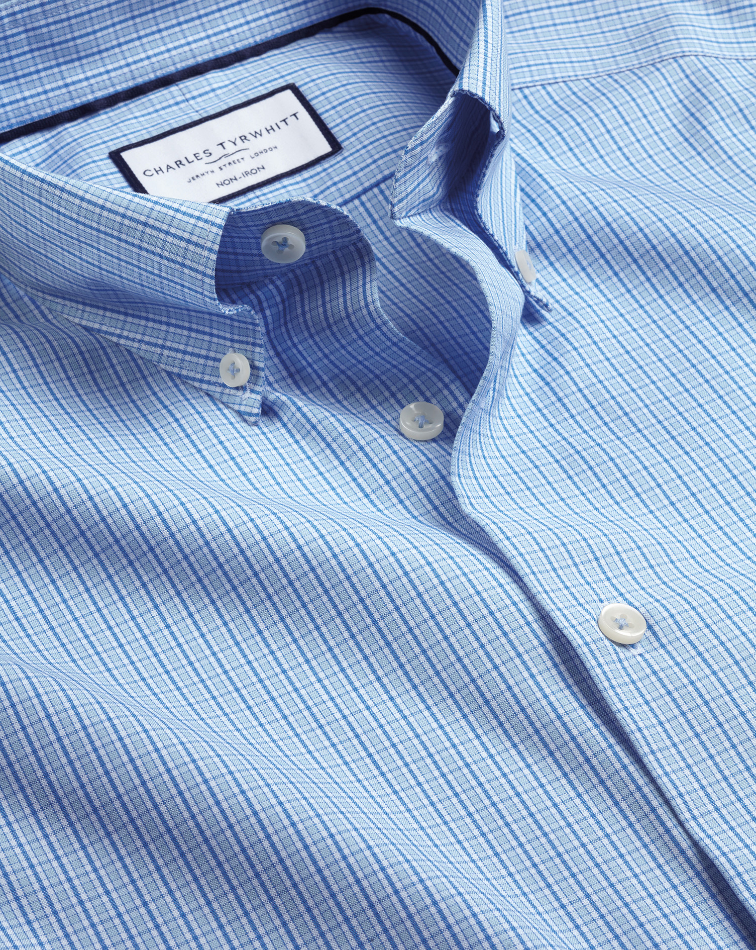 Men's Charles Tyrwhitt Button-Down Collar Non-Iron Check Oxford Dress Shirt - Cornflower Blue Single