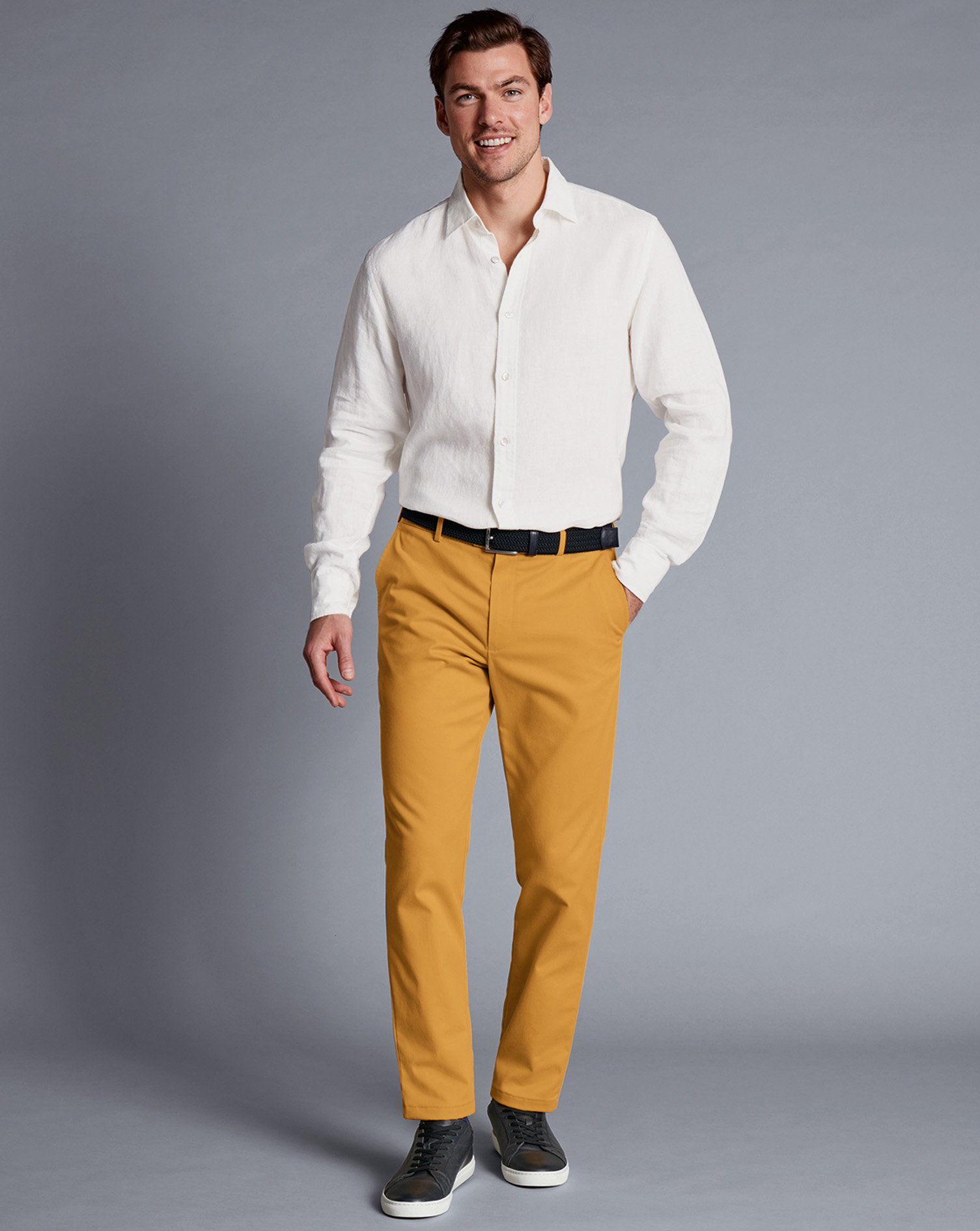 Men's Charles Tyrwhitt Ultimate Non-Iron Chino Pants - Yellow Size W32 L30 Cotton
