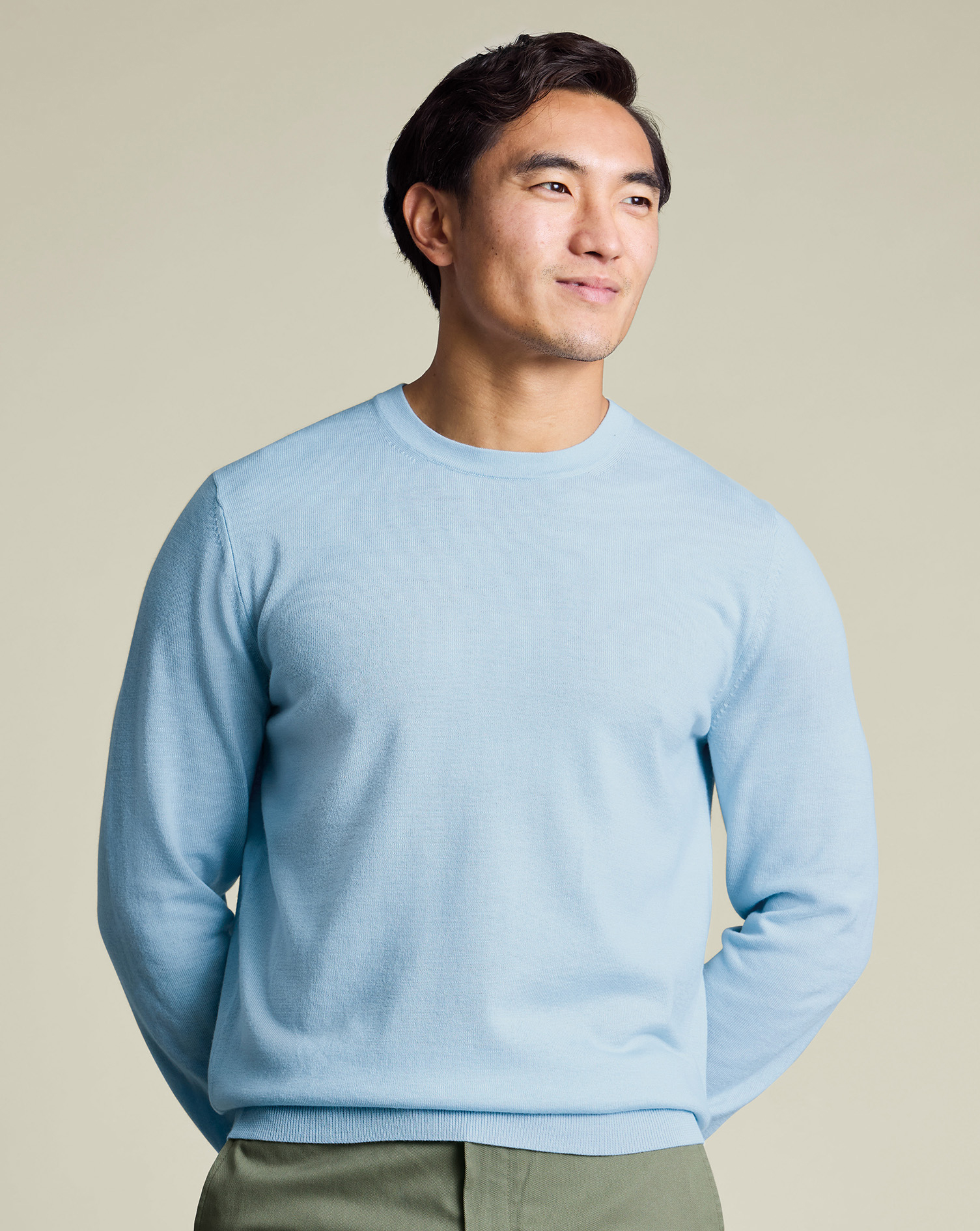 Men's Pure Merino Crew Neck Wool Jumper - Ice Blue, XXL by Charles Tyrwhitt