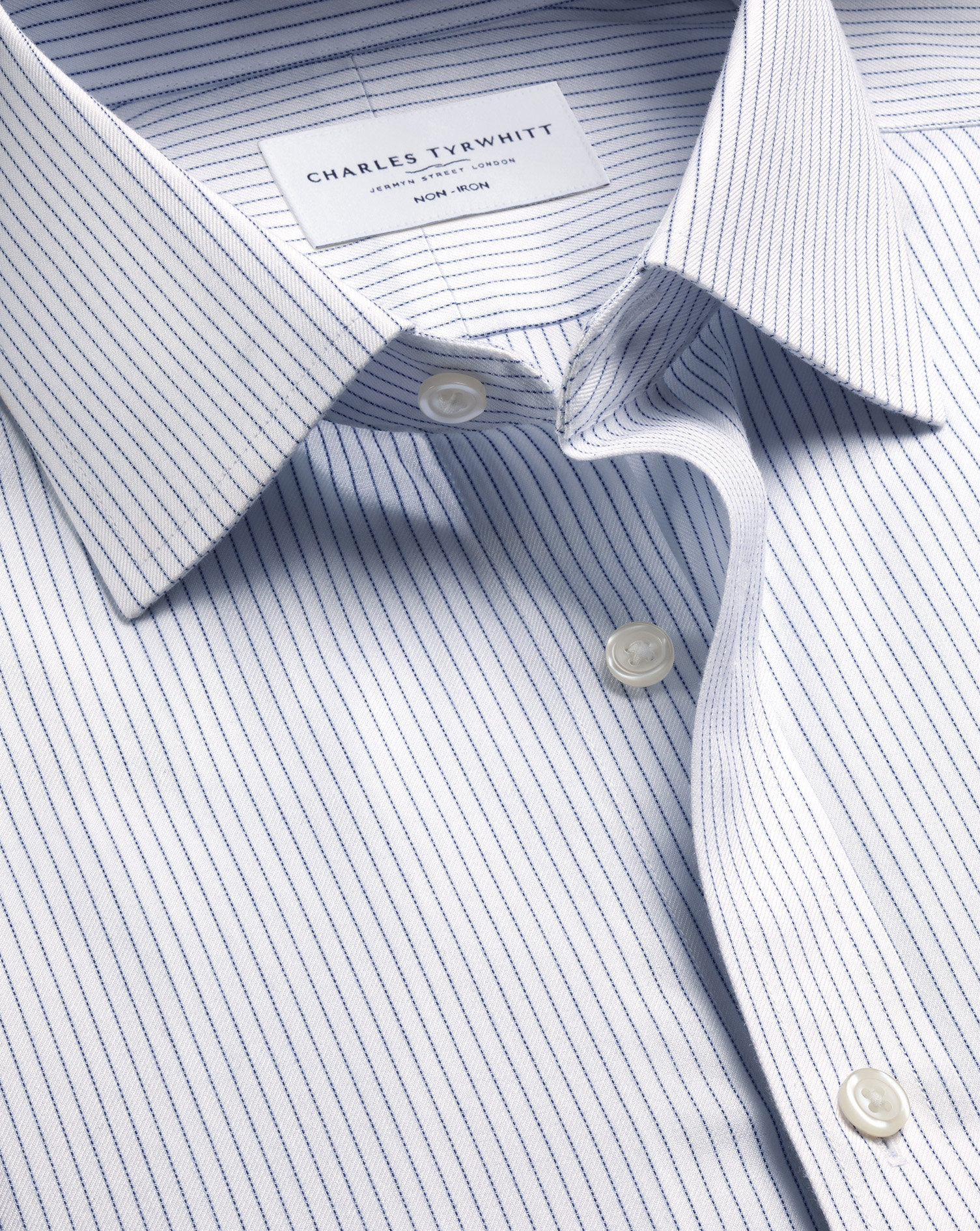 Men's Charles Tyrwhitt Non-Iron Twill Stripe Dress Shirt â Indigo Blue Single Cuff Size 16.5/34 Cotton