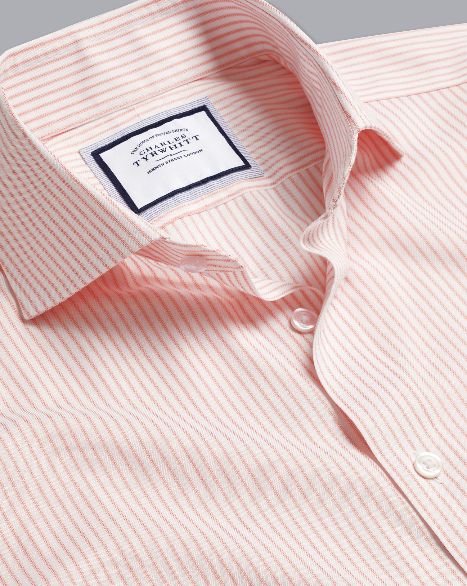 Men's Charles Tyrwhitt Cutaway Collar Non-Iron Twill Stripe Dress Shirt - Orange Single Cuff Size Sm