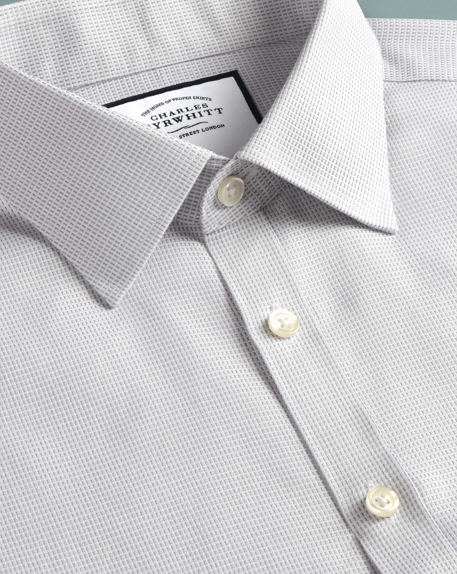 super slim fit non-iron dash weave grey cotton formal shirt double cuff size 14.5/33 by charles tyrwhitt