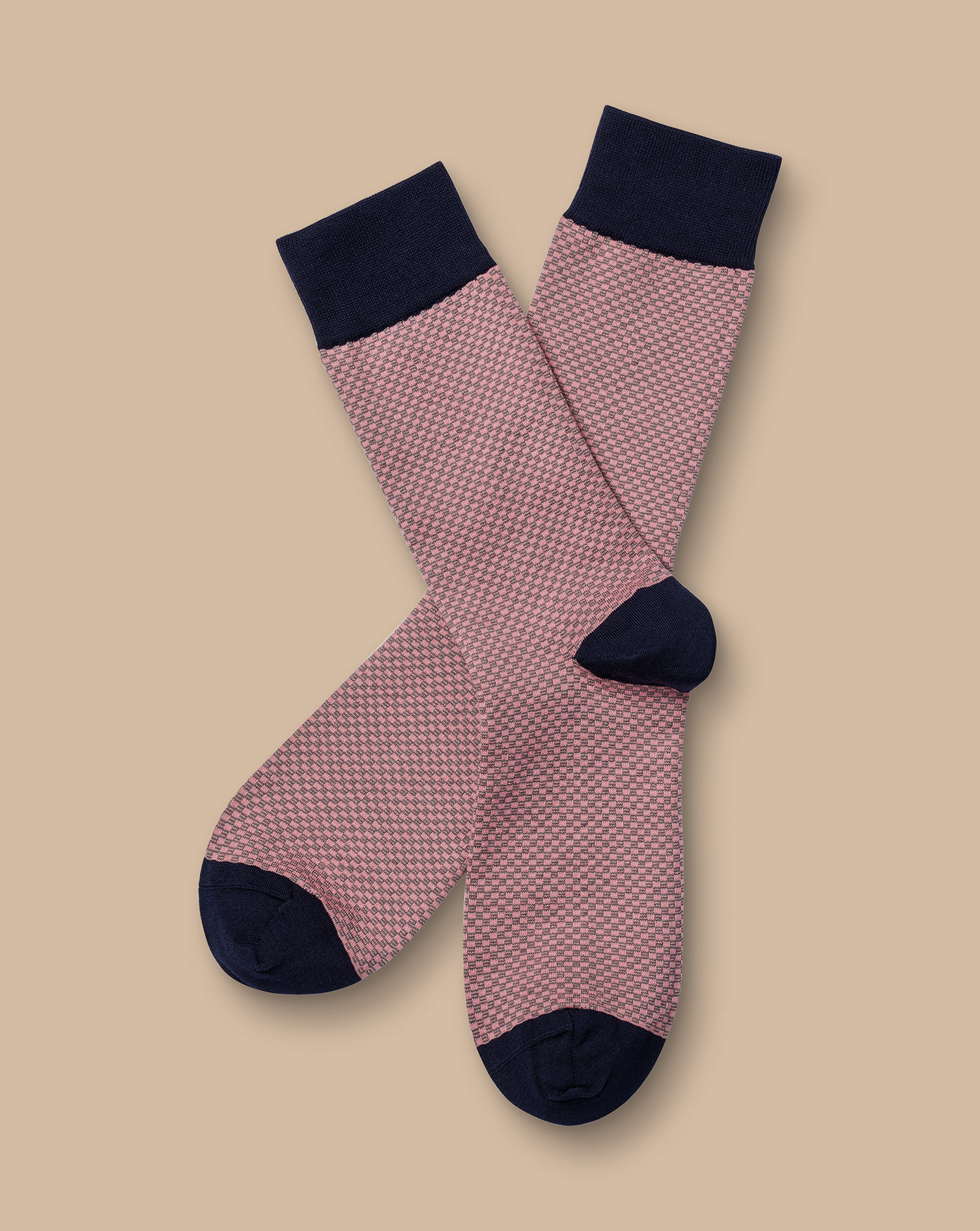 Men's Charles Tyrwhitt Micro Check Socks - Light Pink Size 10.5-13 Cotton
