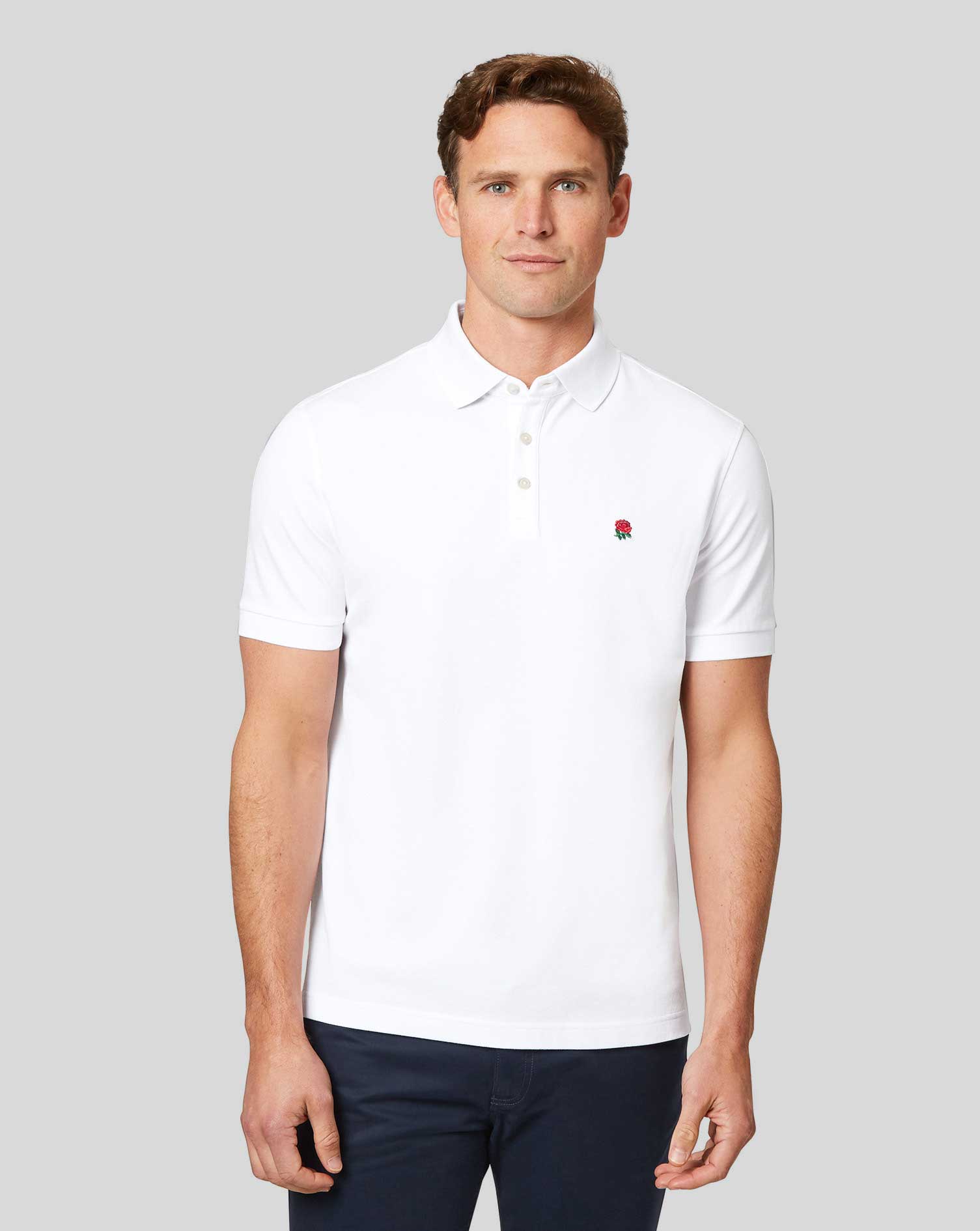 Men's Charles Tyrwhitt England Rugby Pique Polo Shirt - White Size Medium Cotton
