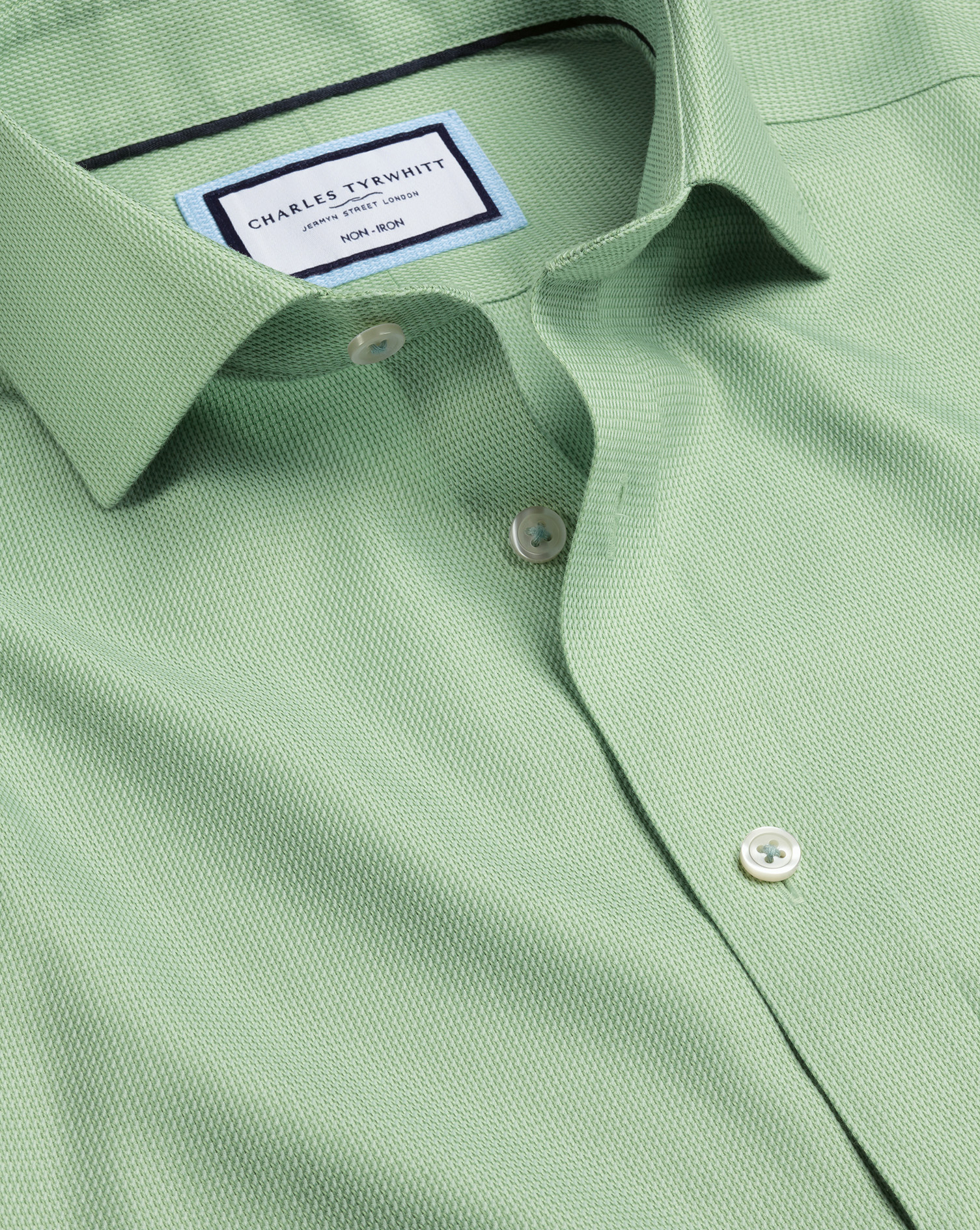 Charles Tyrwhitt Men's  Cutaway Collar Non-iron Mayfair Weave Dress Shirt In Green