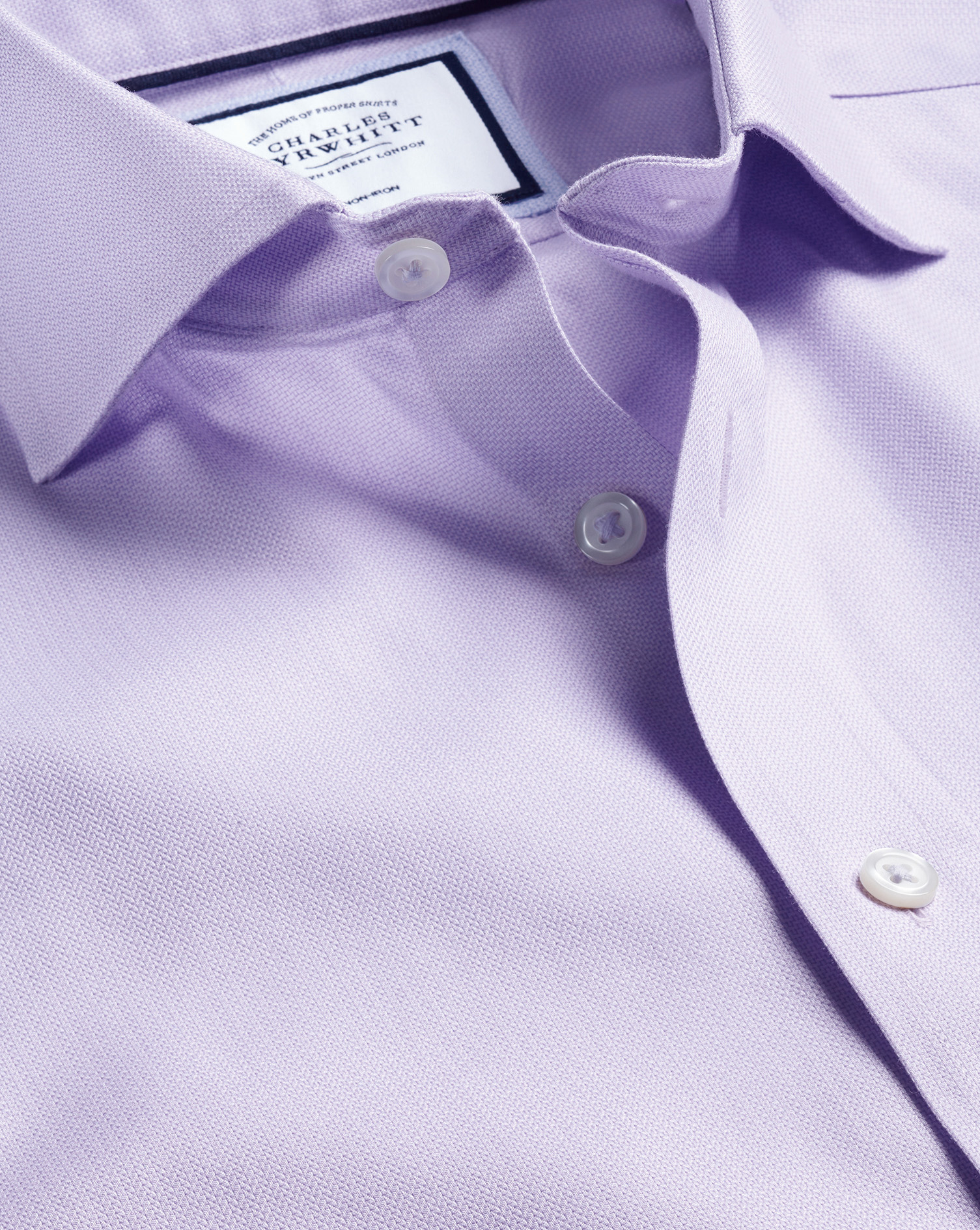 Men's Charles Tyrwhitt Cutaway Collar Non-Iron Henley Weave Dress Shirt - Lilac Purple Single Cuff S