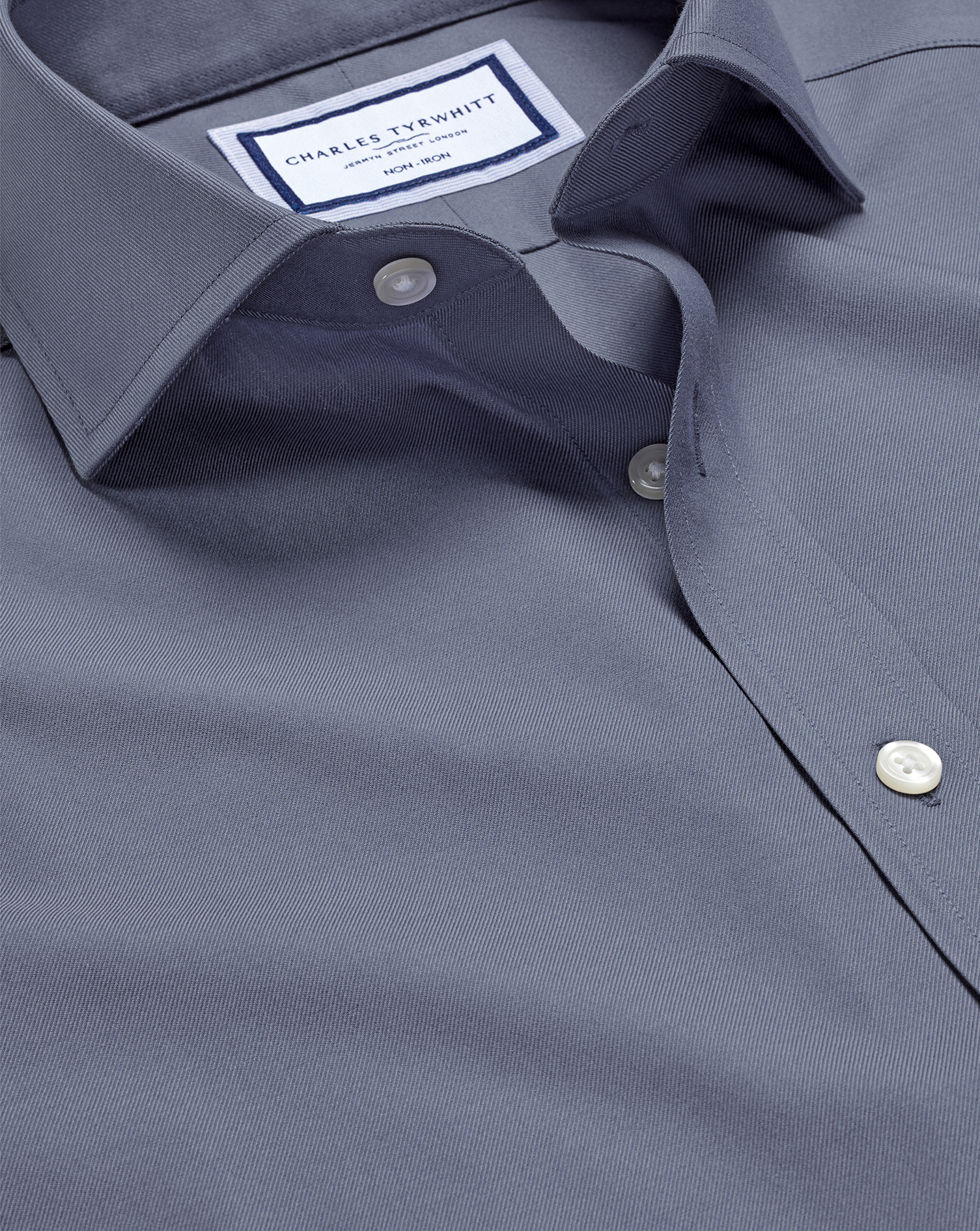 Men's Charles Tyrwhitt Cutaway Collar Non-Iron Twill Dress Shirt - Heather Blue Single Cuff Size 14.