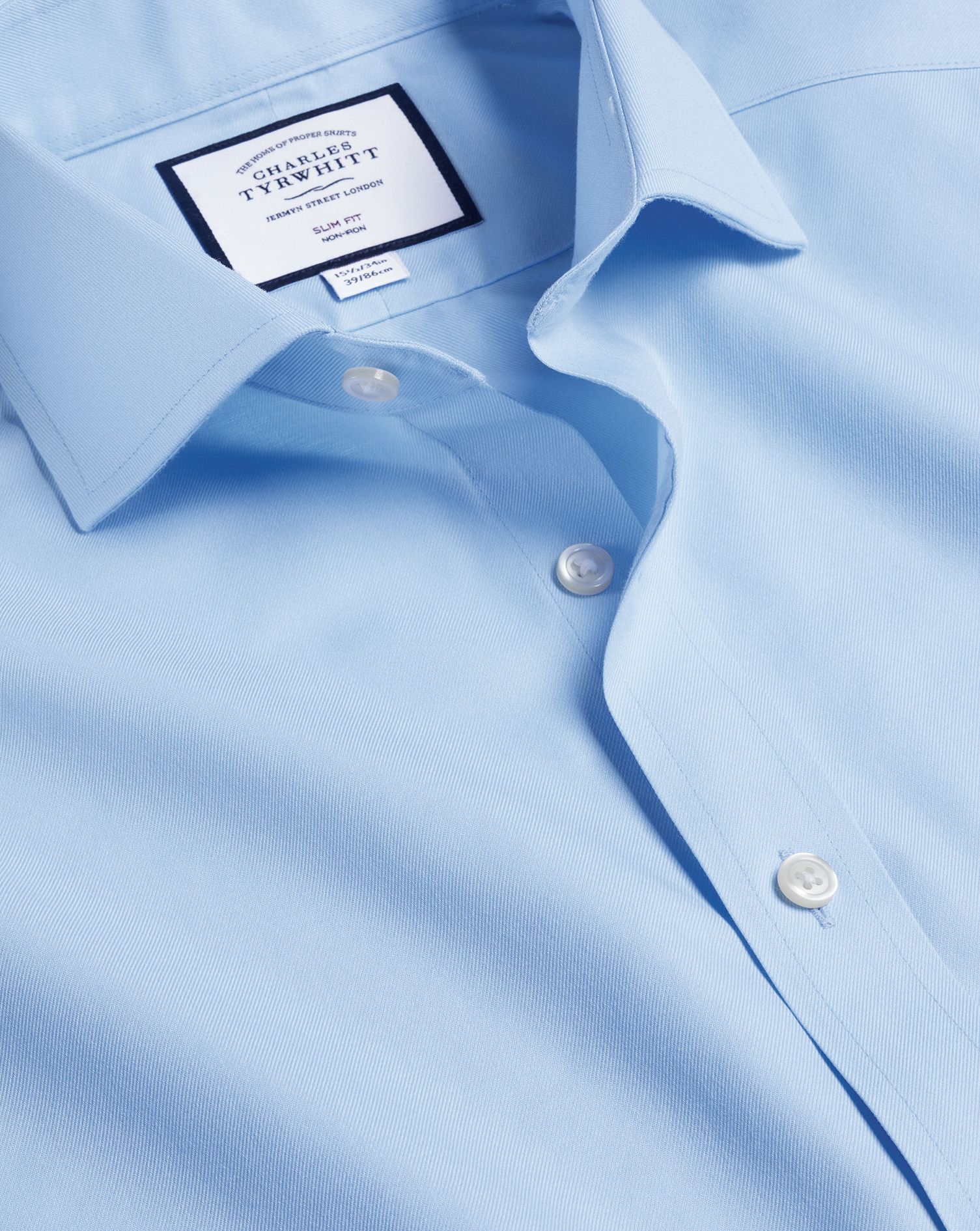 Men's Charles Tyrwhitt Cutaway Collar Non-Iron Twill Dress Shirt - Sky Blue French Cuff Size XL Cott